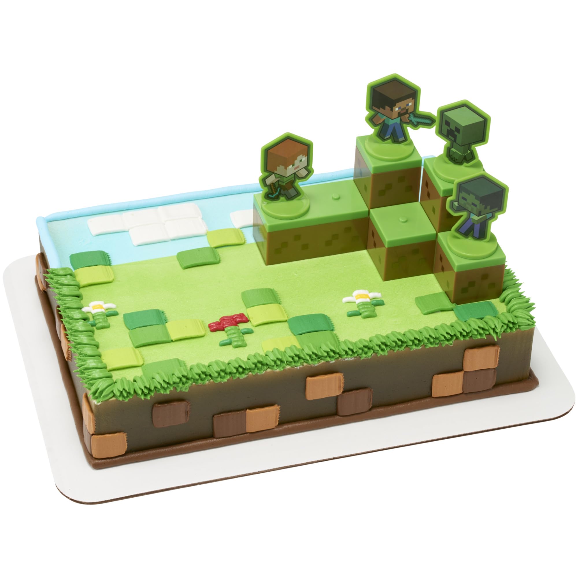 DecoPac Minecraft Mobs Beware Cake Topper Set - 6 Pieces, Stackable Blocks, Alex & Steve Figures