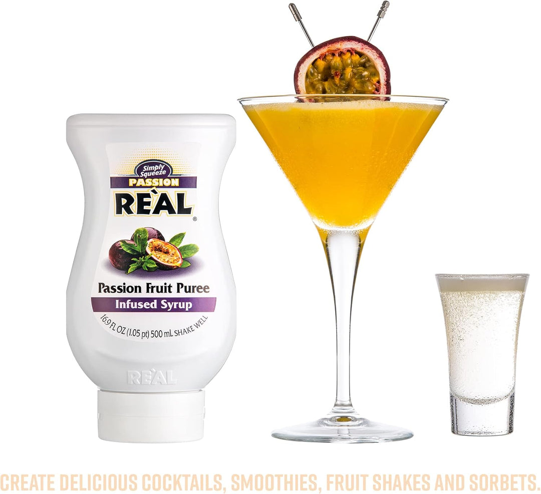 RE"AL Syrups Passion Fruit Puree Infused Fruit Syrup for Cocktails, Cooking & Baking