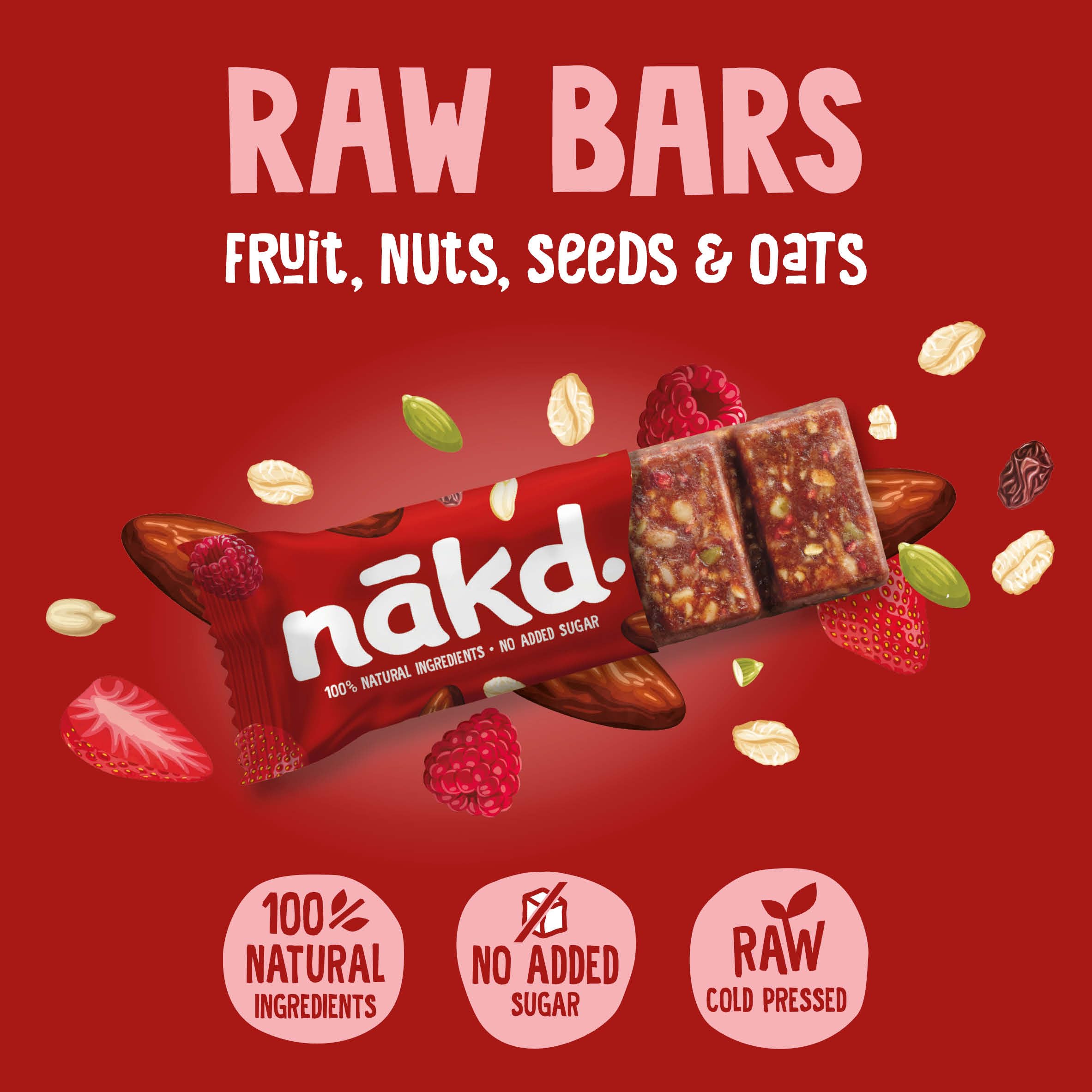Nakd Strawberry & Raspberry Fruit & Fibre Bar - Vegan, Gluten Free, High in Fibre, 1 of Your 5 A Day