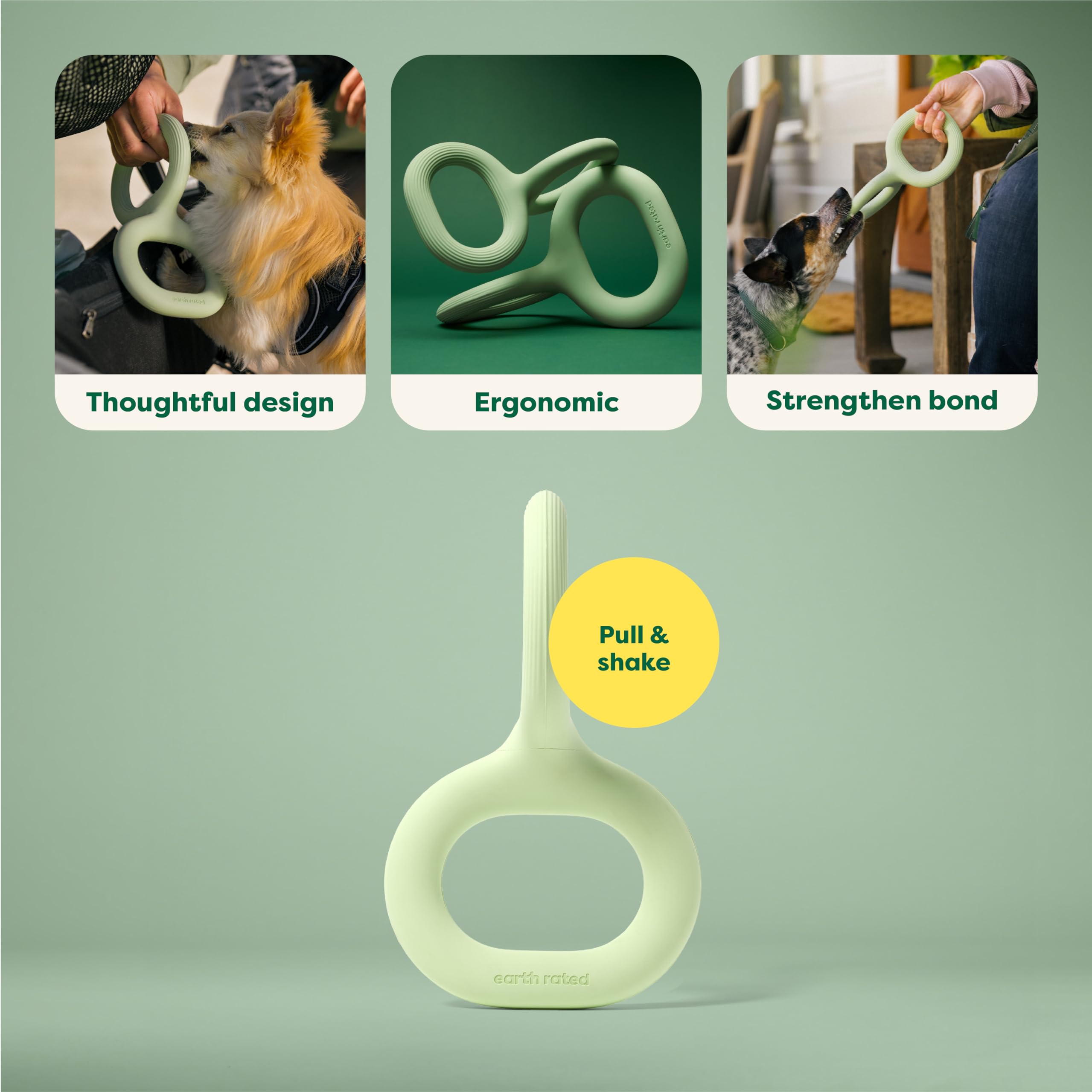 Earth Rated Tug of War Dog Toy - Interactive Pull Toy for Small Dogs | Natural Rubber | Green
