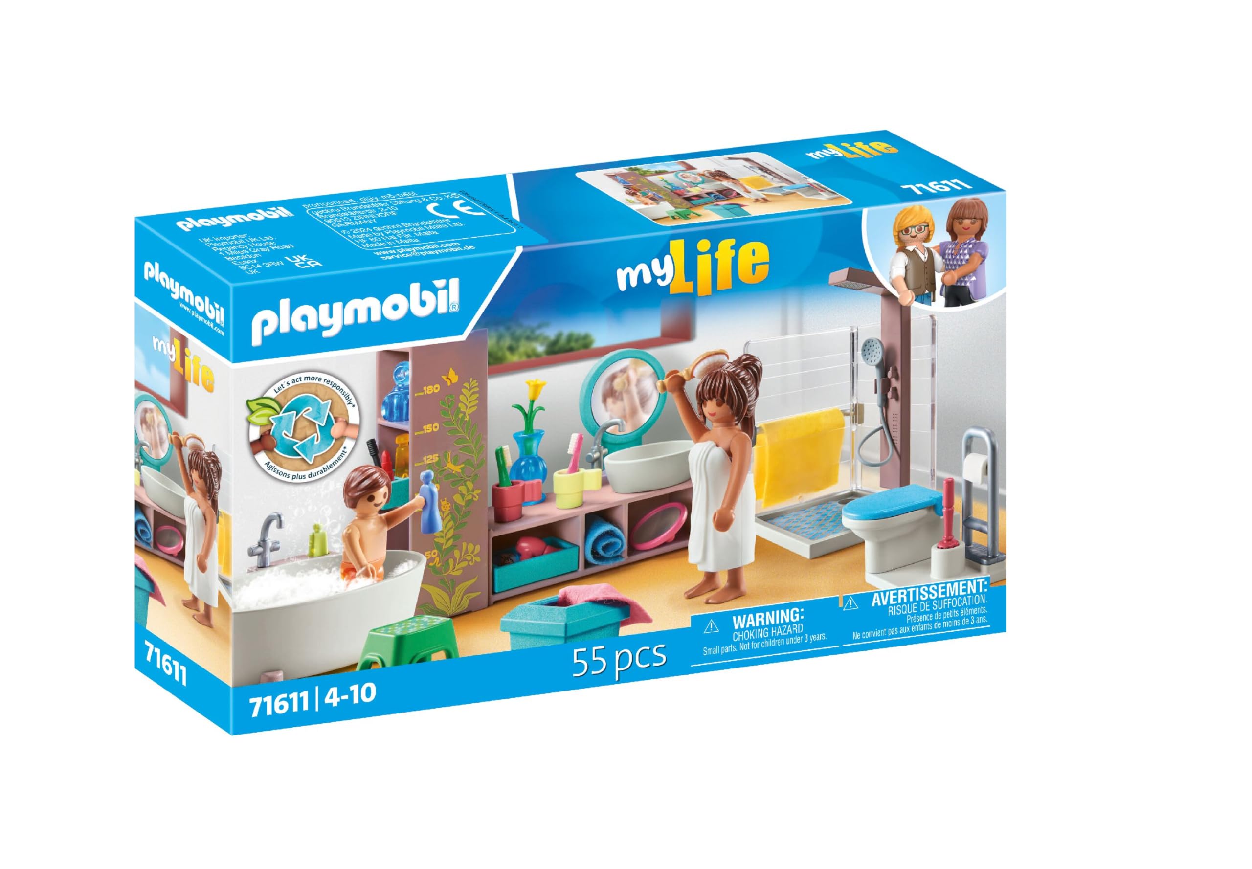 Playmobil myLife Bathroom Playset - 55 Pieces, Ages 4+ | Includes 2 Figures 2