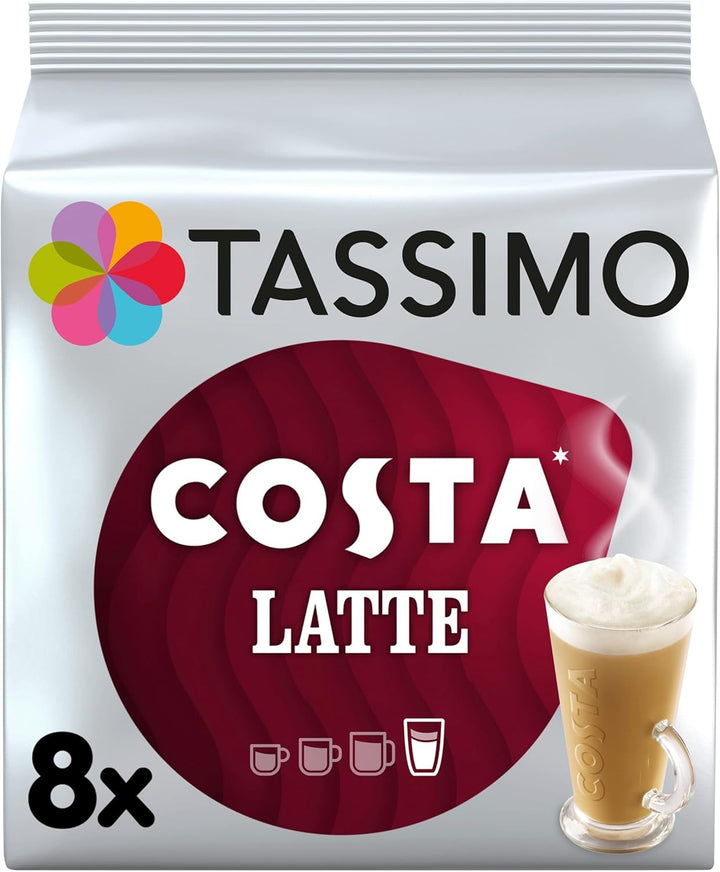 Tassimo Costa Latte Medium Roast Coffee Pods (Pack of 5, 40 Drinks Total)