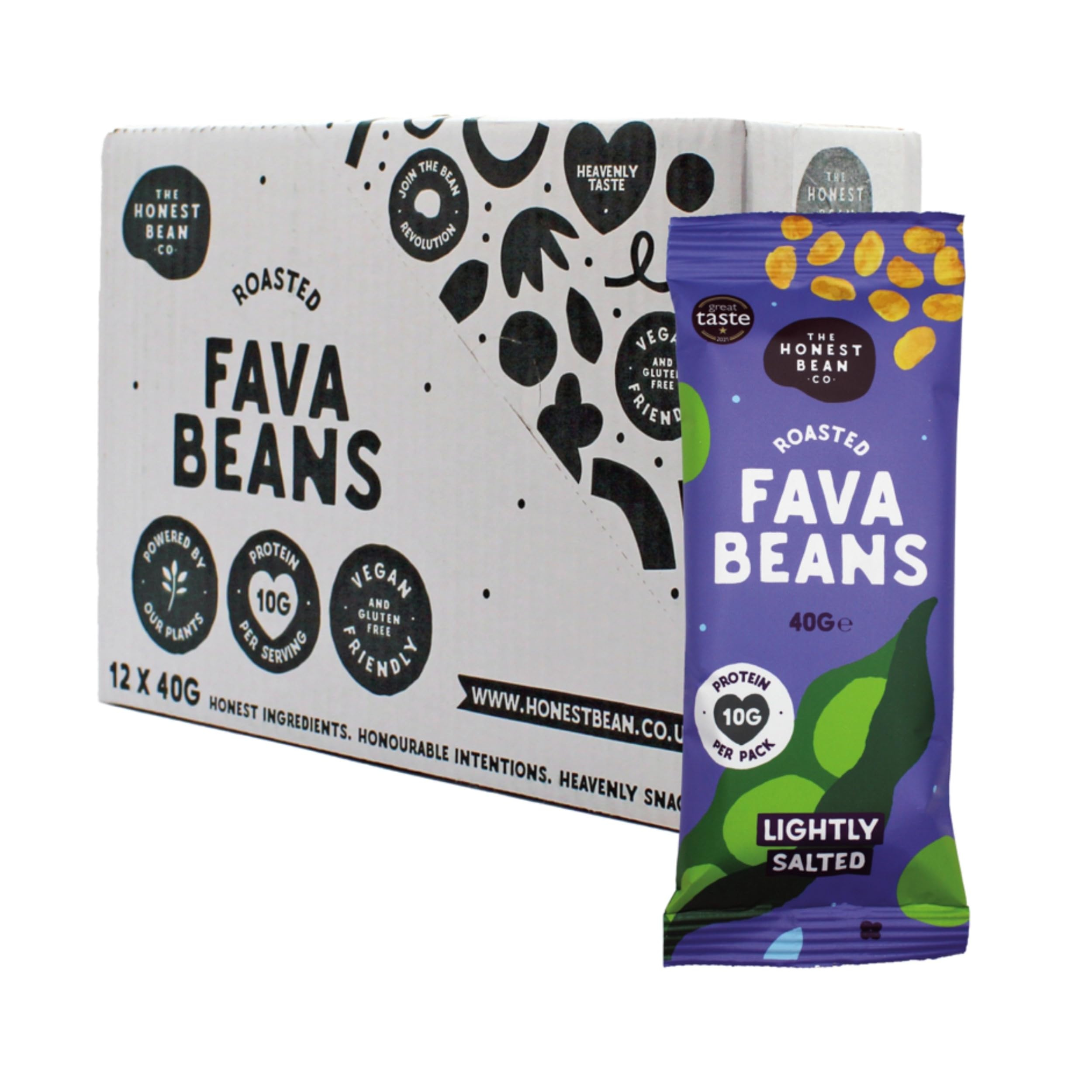 The Honest Bean Co Roasted Fava Beans Lightly Salted - High Protein Vegan Snack | 12 x 40g Bags