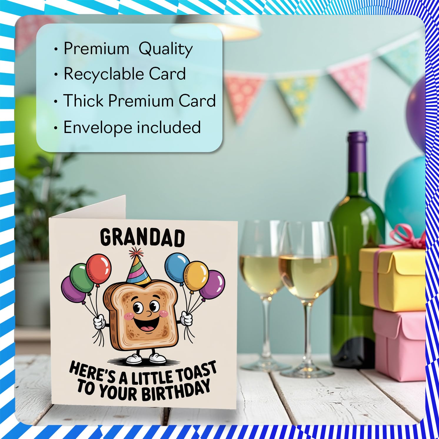 Stuff4 Grandad Birthday Card - A Little Toast To You | 145mm x 145mm | Blank Inside 3
