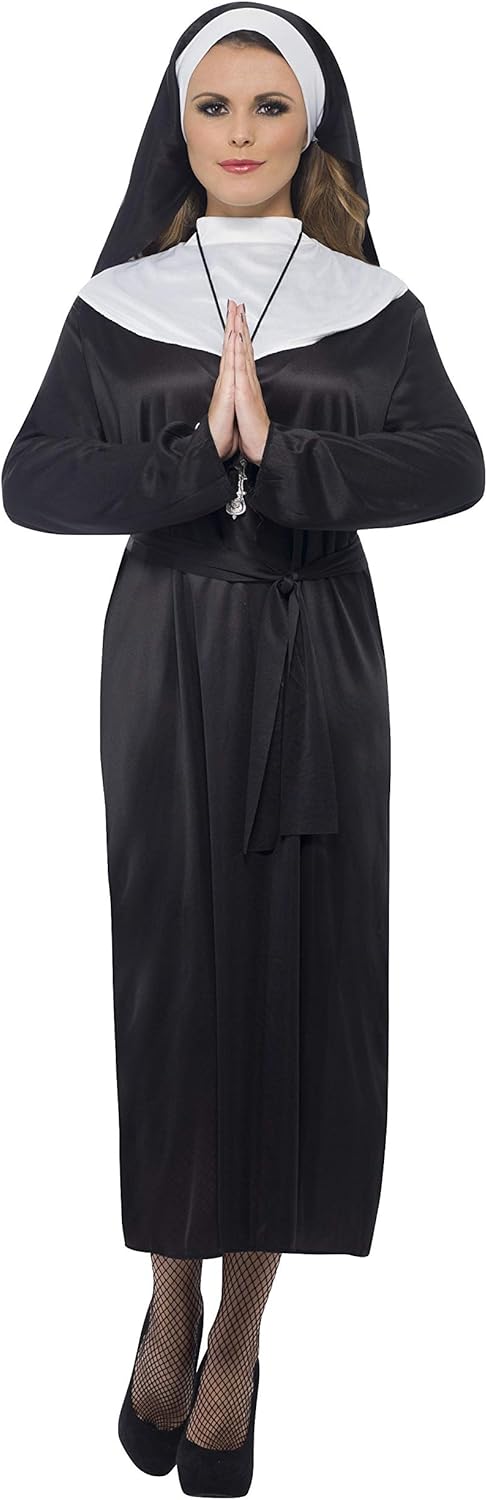 Smiffys Women's Nun Costume - Dress, Belt & Headdress, Size 12-14