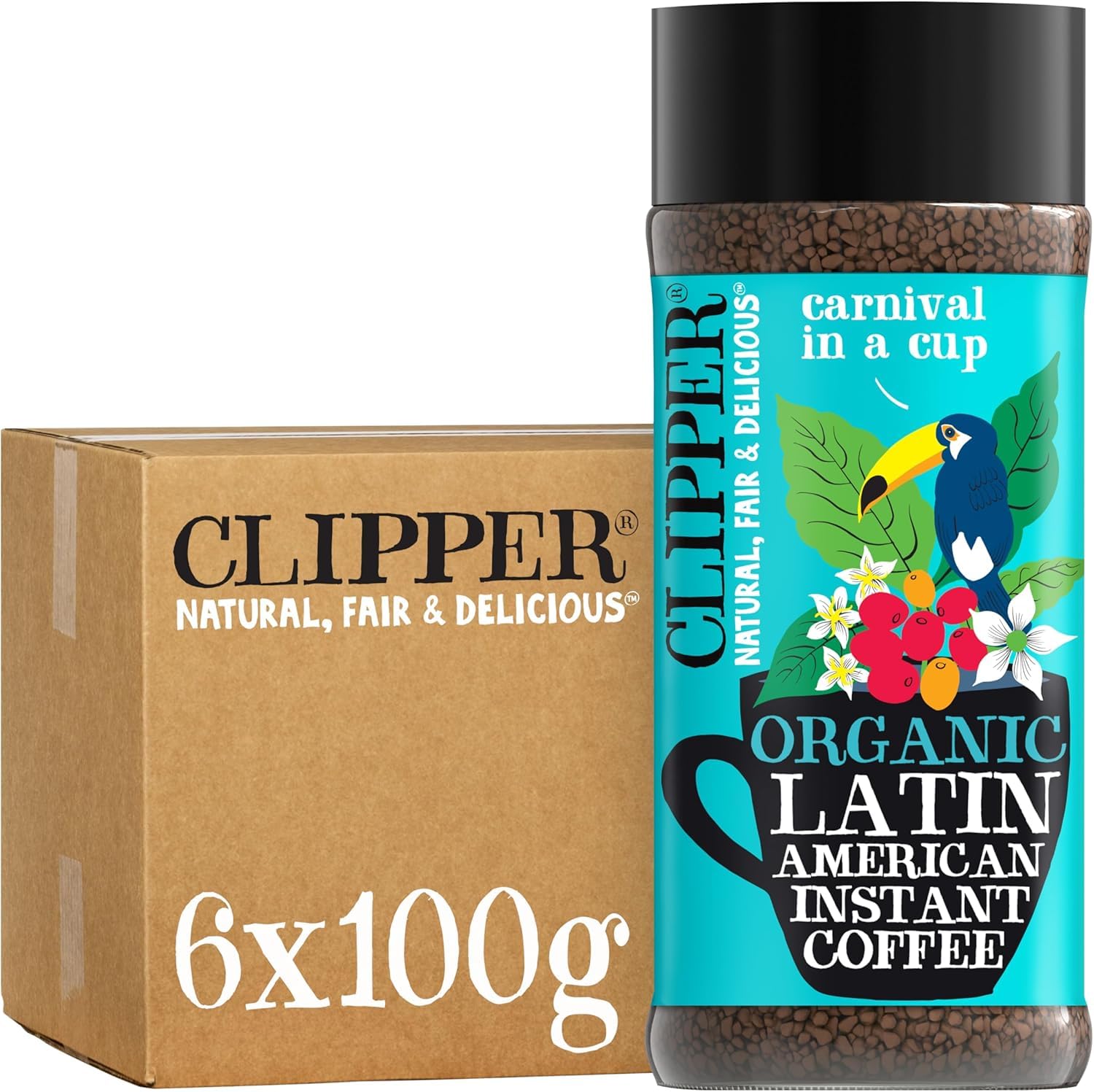 Clipper Natural, Fair & Delicious Latin American Organic Instant Coffee - 6 x 100g Jars | 600g Total