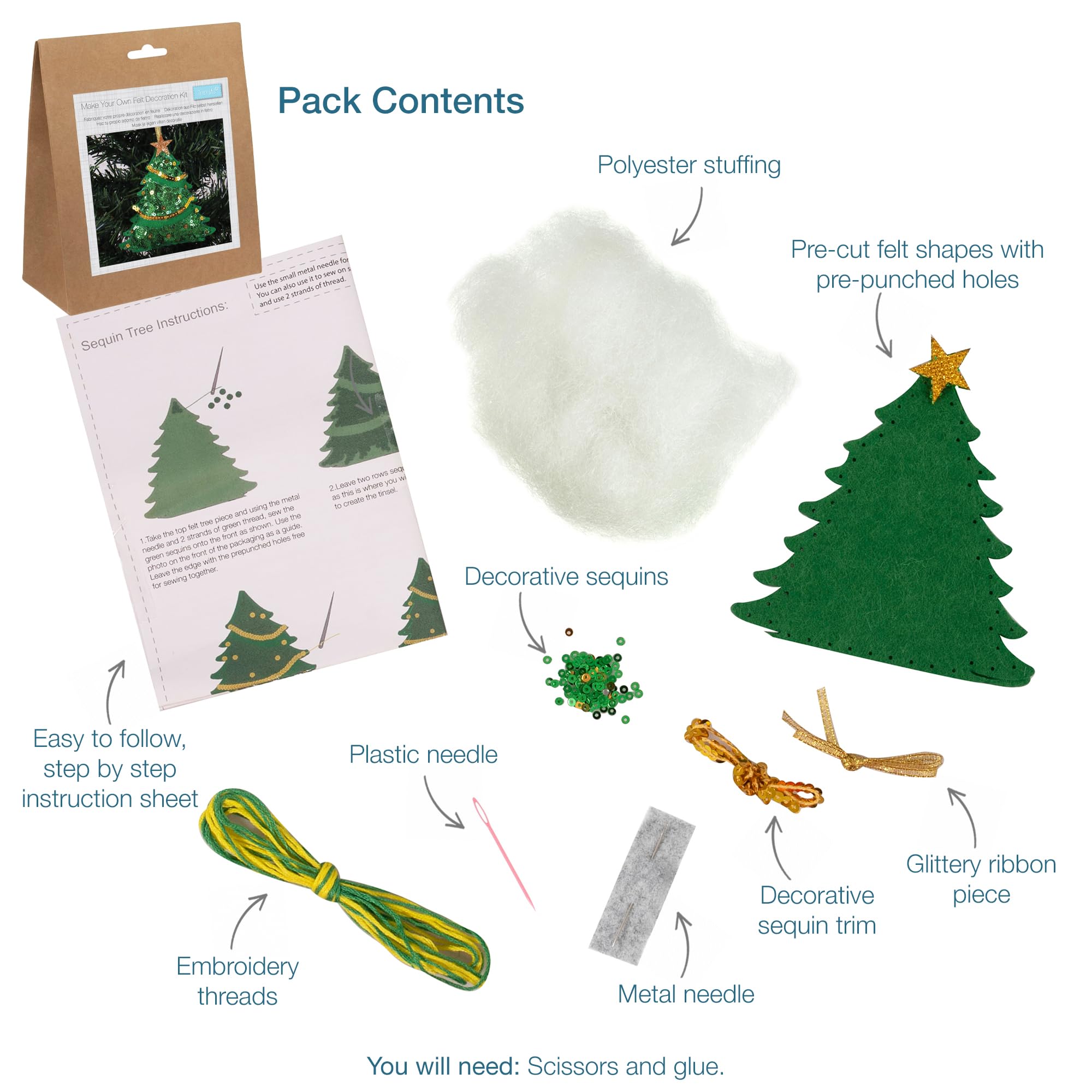 Trimits Christmas Felt Decoration Kit - Sequin Tree | Complete Sewing Kit for Beginners 4