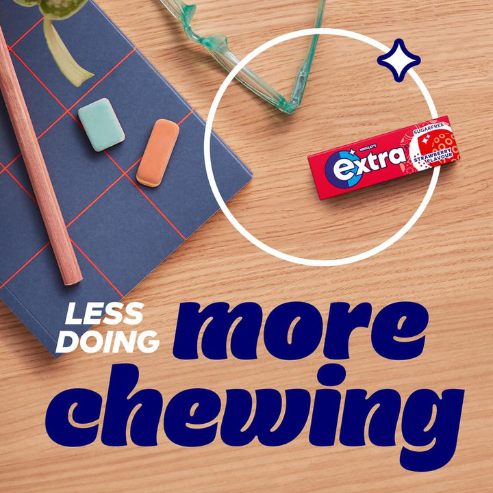 Wrigley's Extra Strawberry Flavour Sugar-Free Chewing Gum, 5 Packs of 10 Pieces