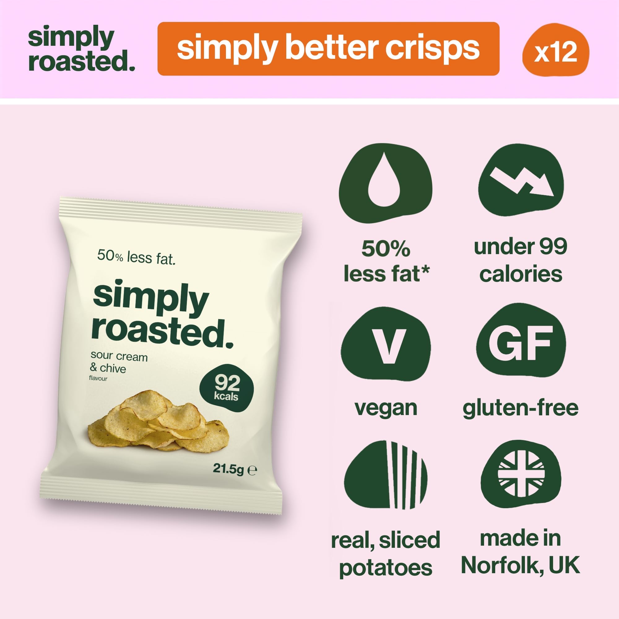 Simply Roasted Sour Cream & Chive Crisps Multipack - 12 x 21.5g Bags | Roasted Not Fried