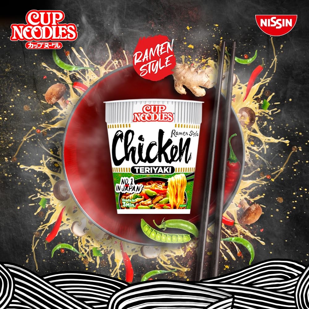 NISSIN Cup Noodles Chicken Teriyaki Flavoured Instant Noodles - 70g Pot (Pack of 8) 5