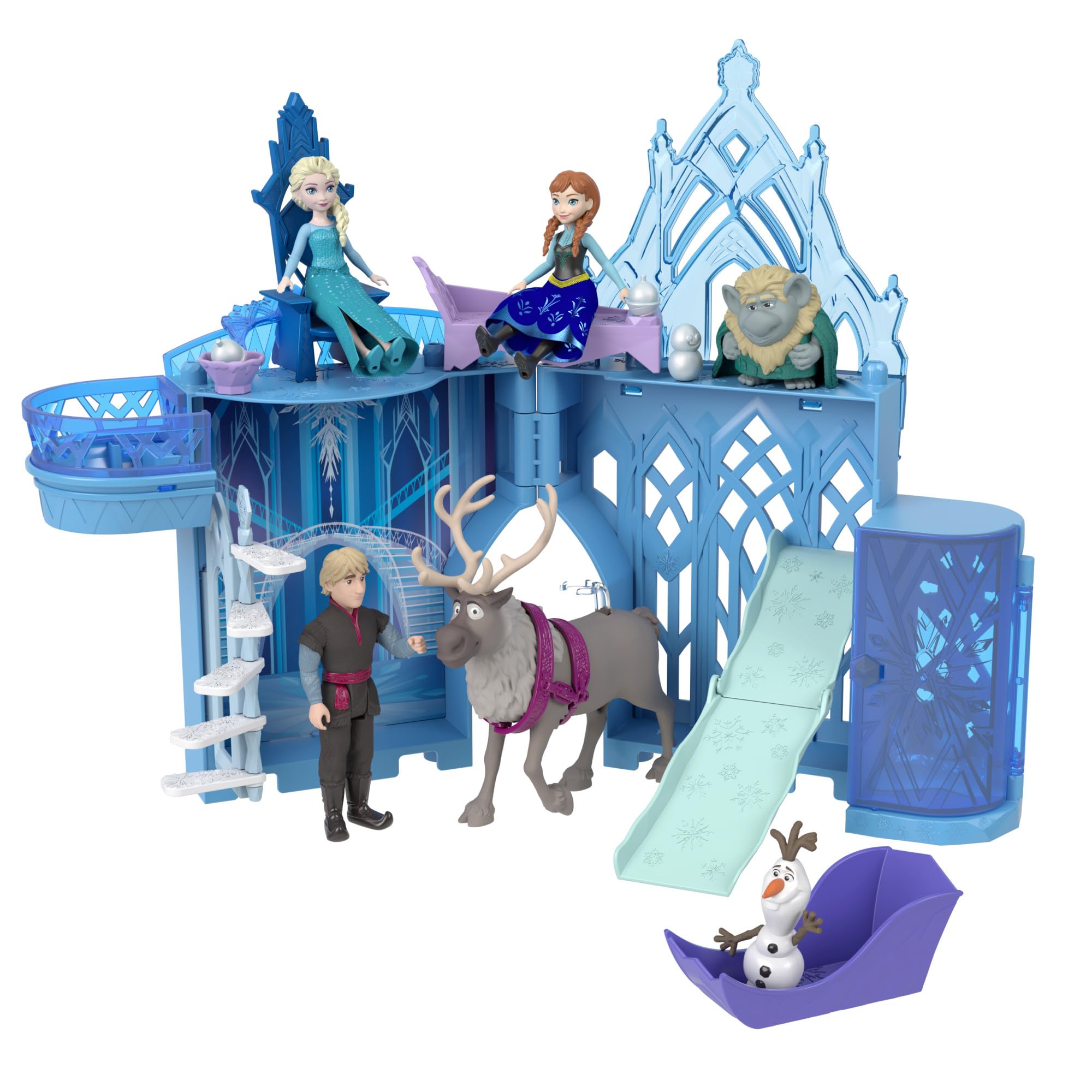 Mattel Disney Frozen Toys, Elsa Stackable Castle Doll House Playset with Small Doll and 8 Pieces, Inspired by the Disney Frozen Movies, Kids Travel Toys and Gifts, HLX01