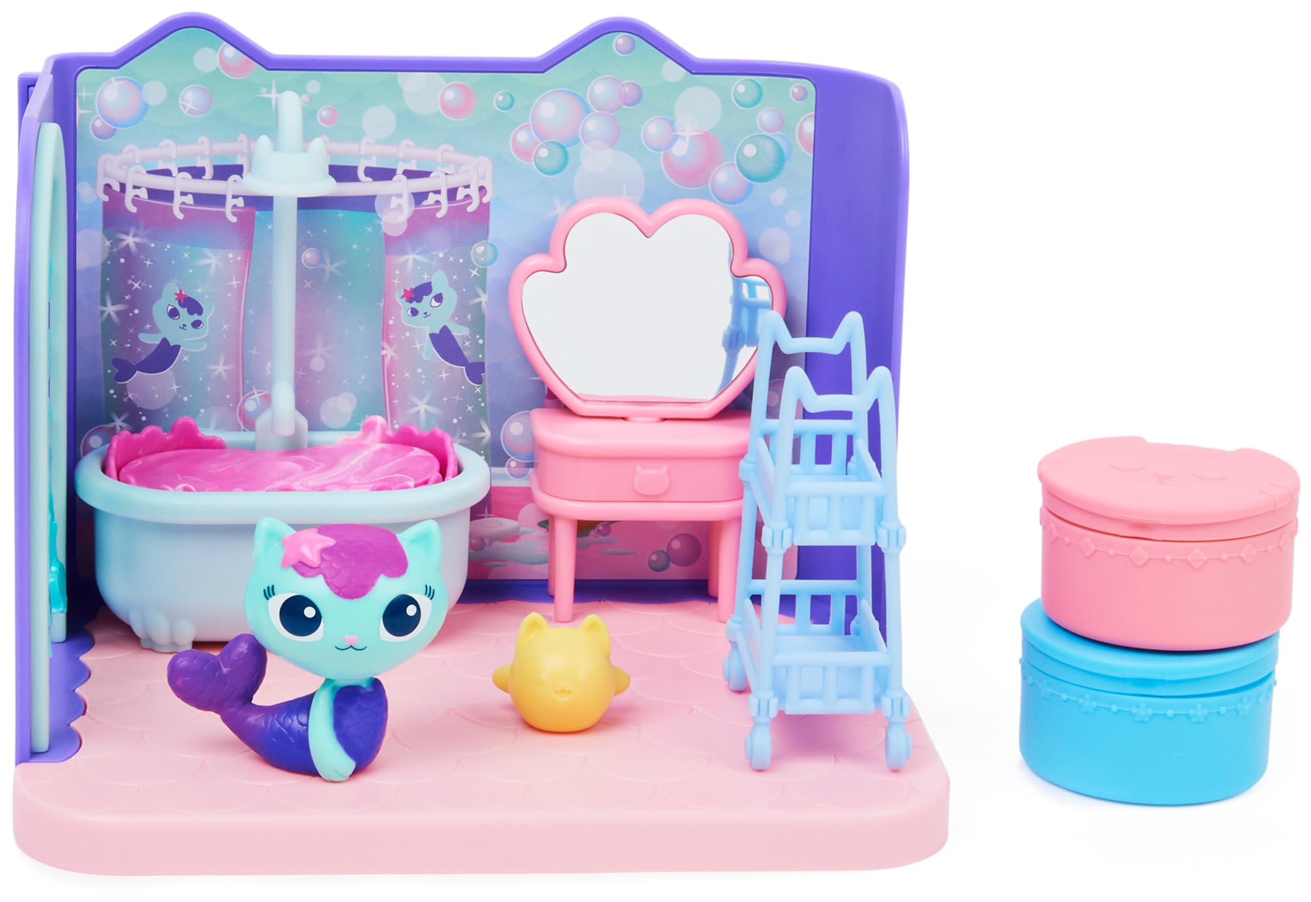 DREAMWORKS GABBY'S DOLLHOUSE Primp and Pamper Bathroom Playset with MerCat Figure for Ages 3+ 2