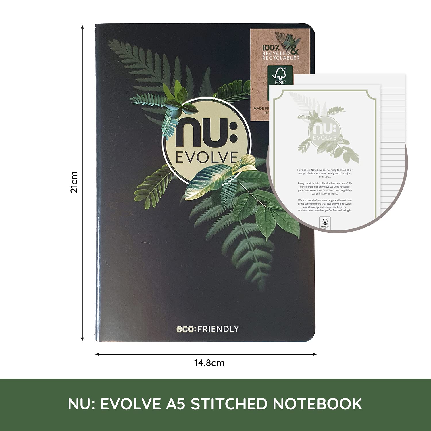 nu: Evolve A5 Stitched Notebook - 100% Recycled FSC Paper | Soft Cover | 80gsm Ruled Pages 2