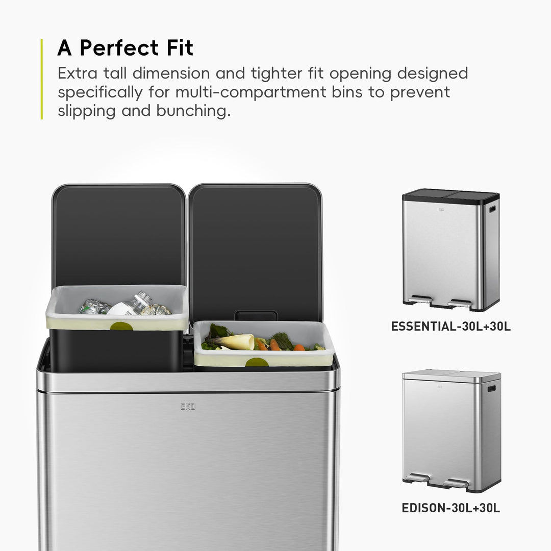 EKO Heavy Duty 18-30L Drawstring Bin Bags, Leakproof & Tear-Resistant Kitchen Bin Liners, 49 x 70 cm, 20 Count, Code F-1