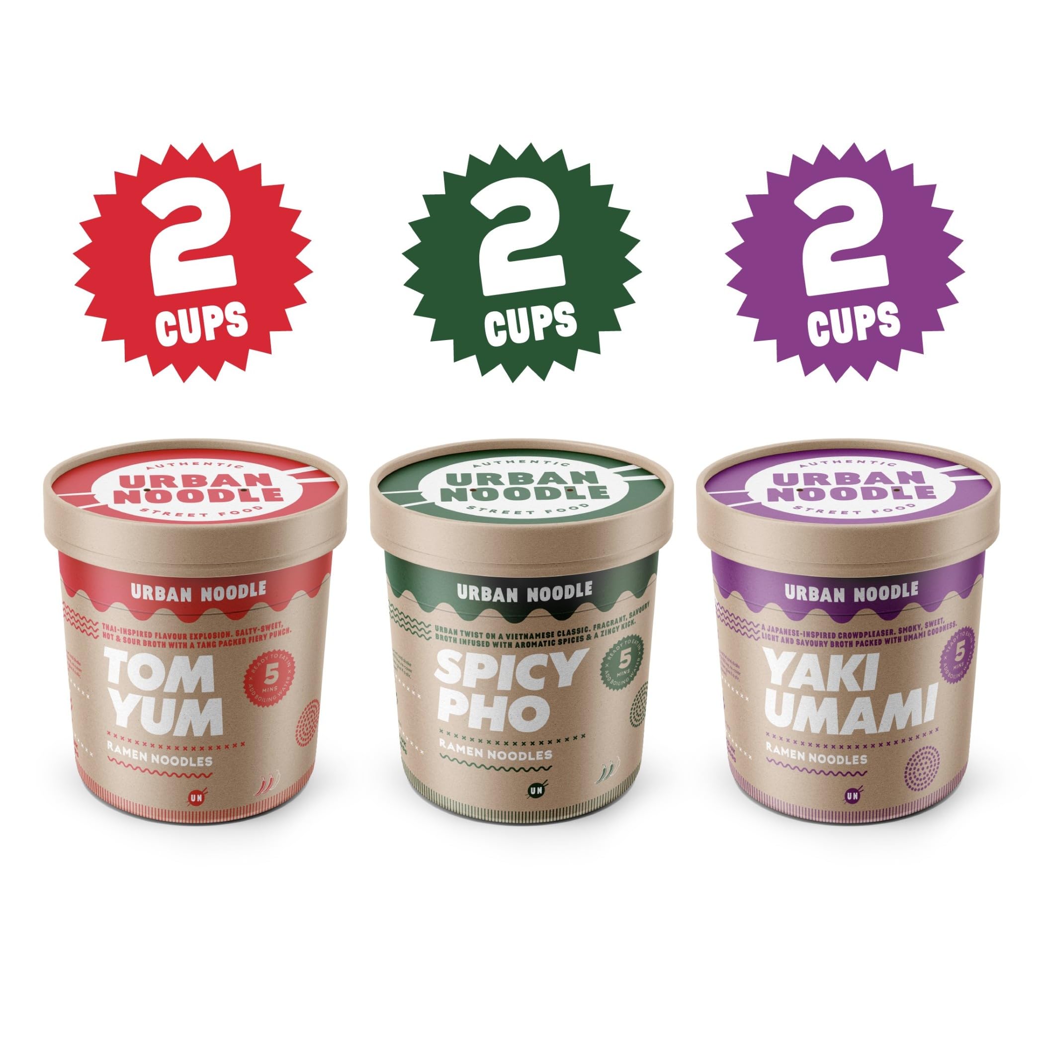 Urban Noodle - Tom Yum, Spicy Pho & Yaki Umami Ramen Noodles Variety Pack, Vegan Friendly