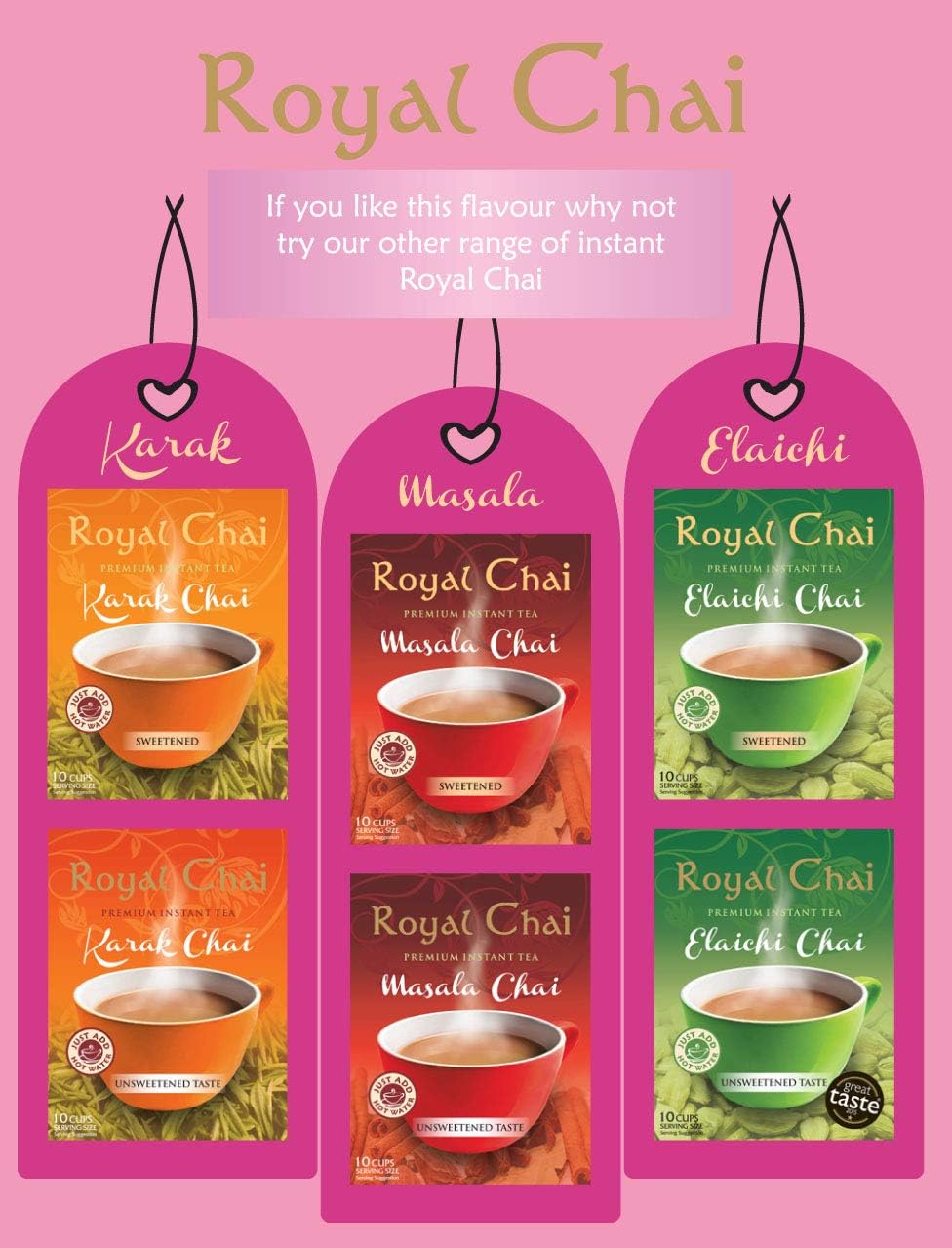 Royal Chai Kashmiri Pink Chai Unsweetened - 10 Single Serving Sachets