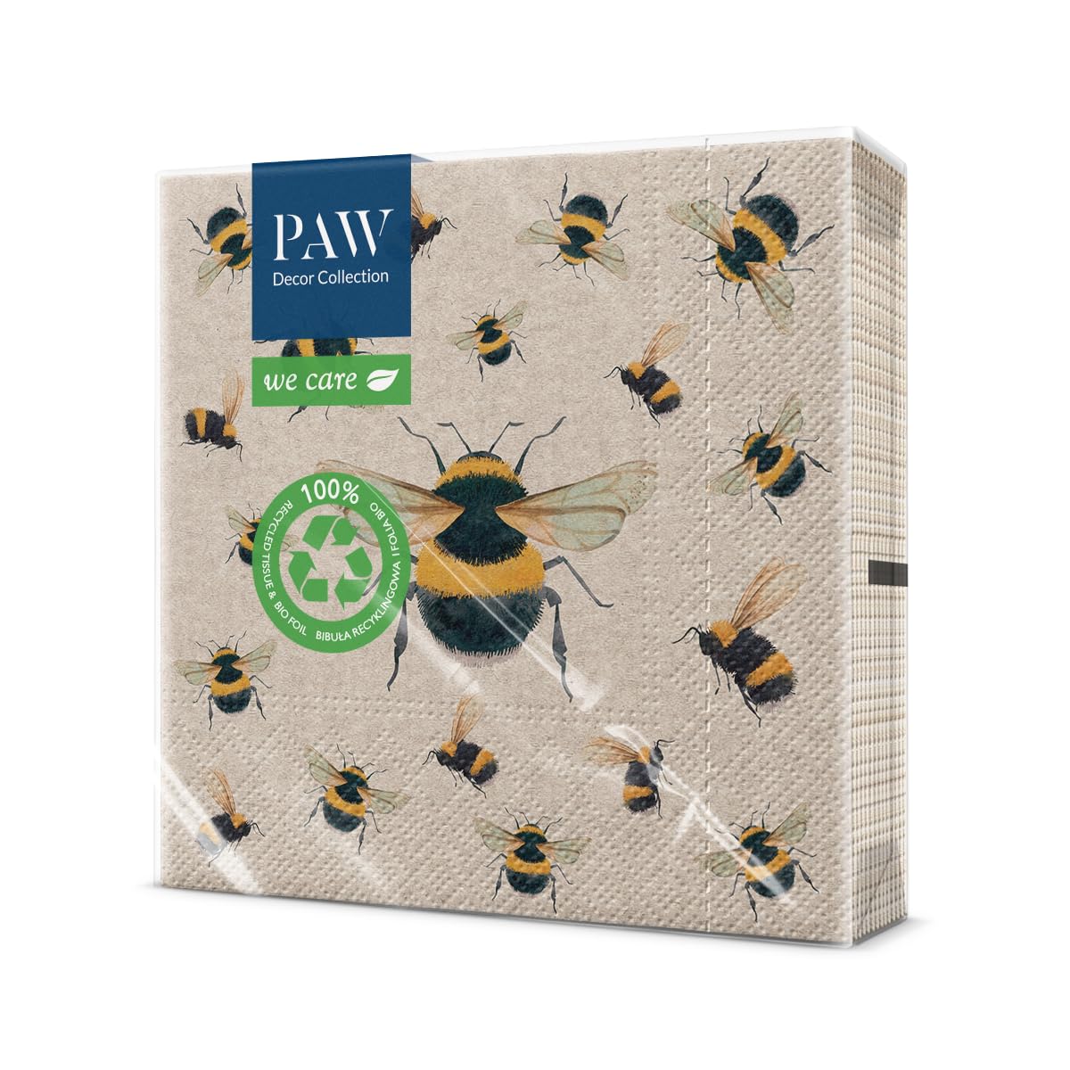 PAW Decor Collection Napkins 3-Ply - 20 Pieces | 33 x 33 cm | Brown Recycled Paper 1