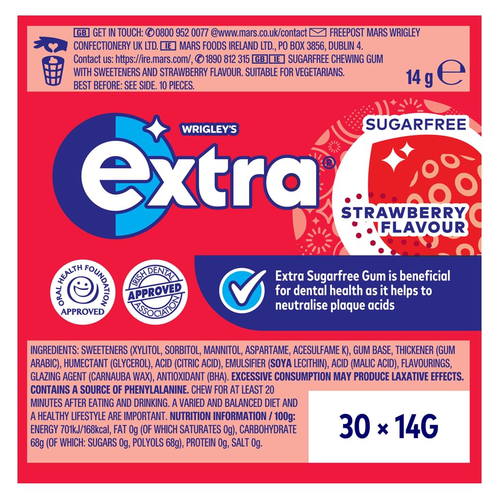Extra - Strawberry Flavour Sugar Free Chewing Gum, 30 Packs (300 Pieces) with Xylitol 6