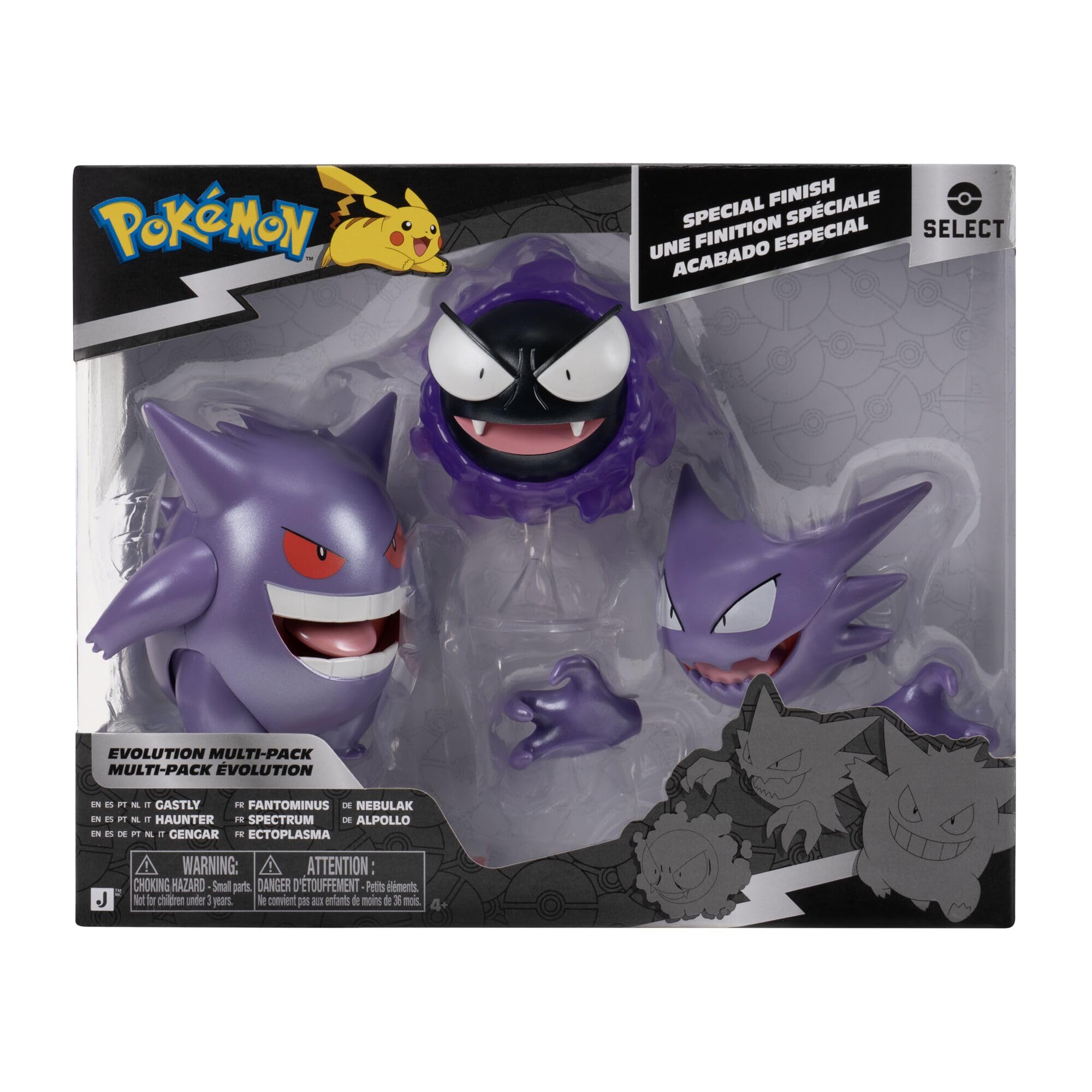 Pokemon Gastly, Haunter, and Gengar Evolution Pack - 3-Inch & 4.5-Inch Figures