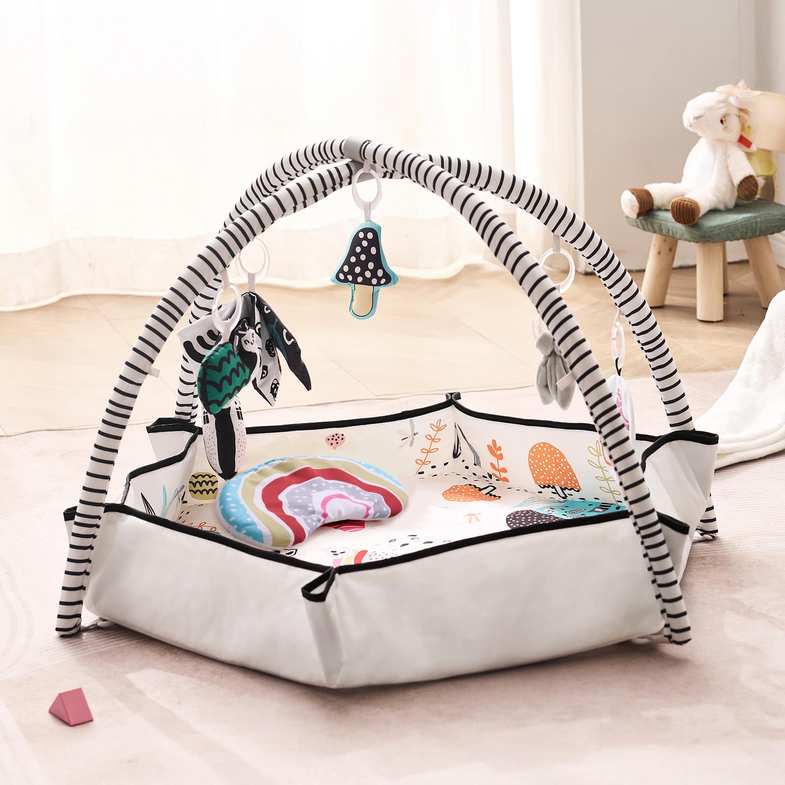 VEVOR Baby Play Gym Mat with 6 Detachable Sensory Toys, 41.7" x 41.7" Tummy Time Mat 18