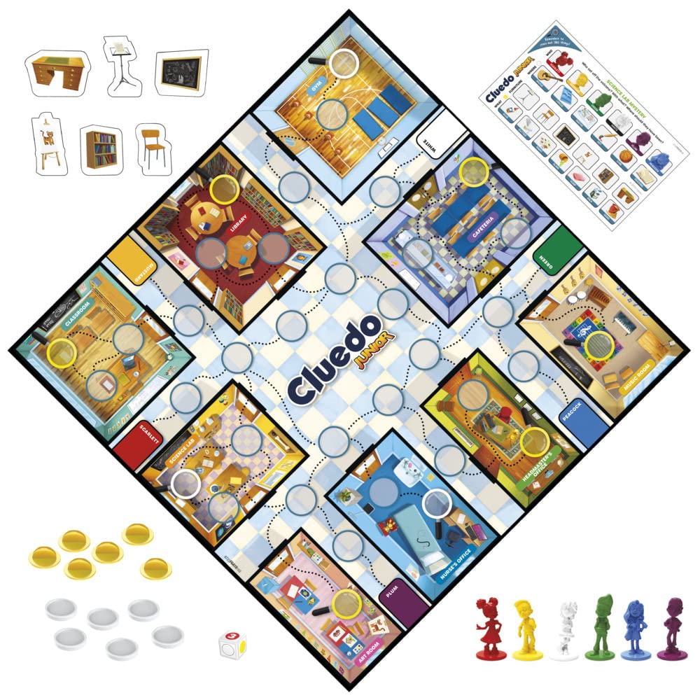 Hasbro Gaming Cluedo Junior Board Game, 2-in-1 Detective Game for Kids 4+ Years, Double-Sided Gameboard for 2-6 Players