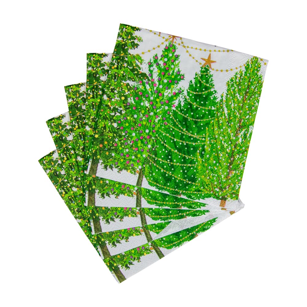 Caspari Christmas Trees with Lights Printed Cocktail Napkins - 20 Pack 5
