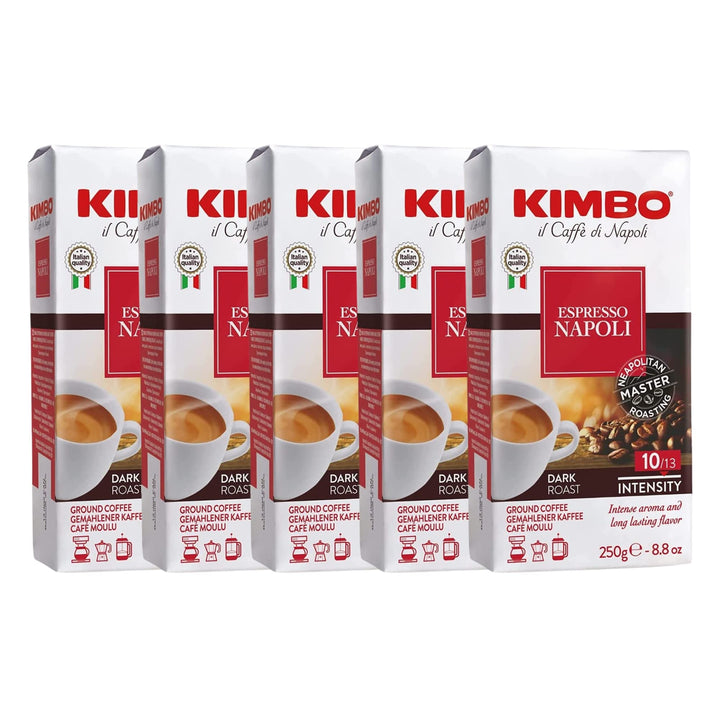 Kimbo Espresso Napoli Ground Coffee 5 x 250g - Italian Medium Dark Roast
