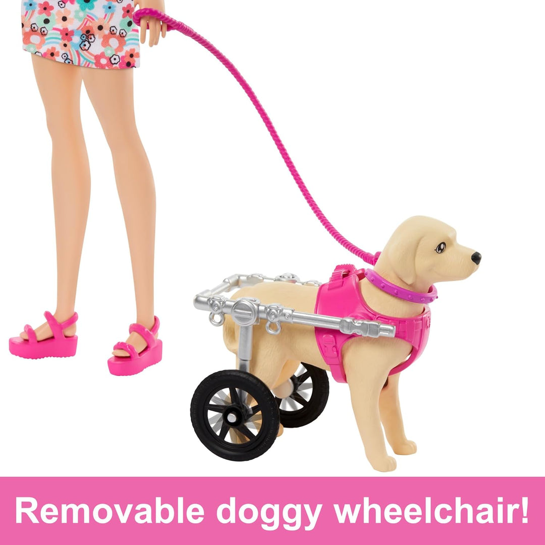 Barbie Doll with 2 Toy Dogs & Pet Accessories - Includes Removable Wheelchair for Ages 3+