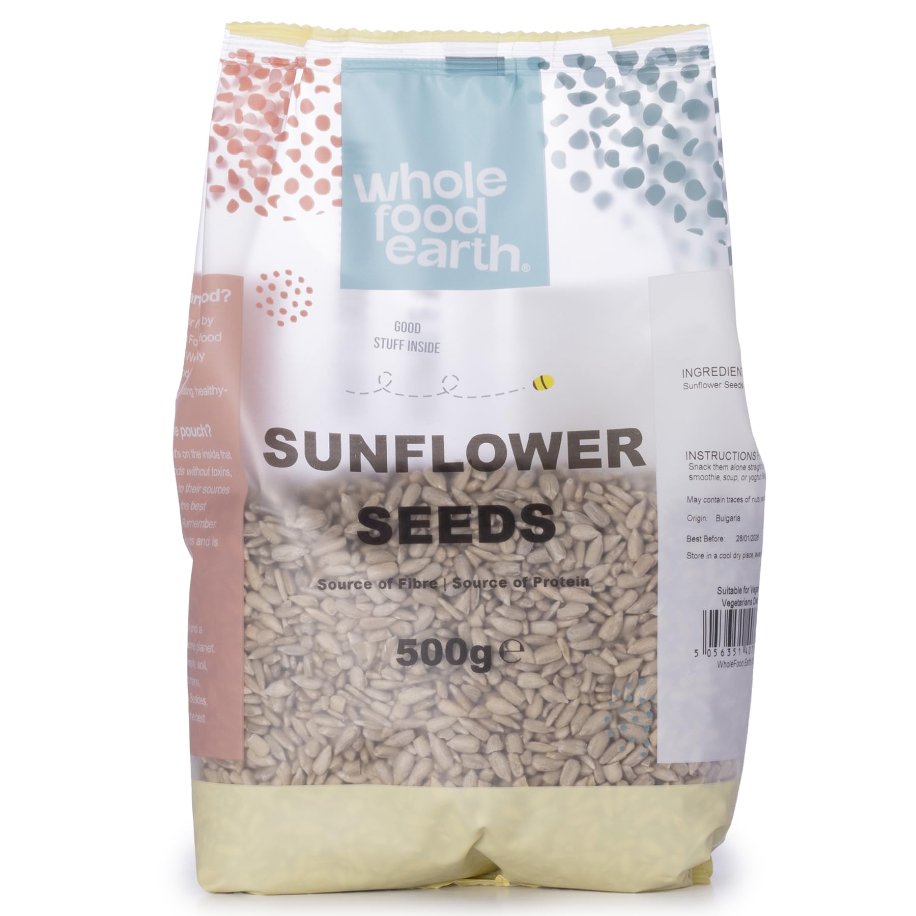 Wholefood Earth Natural Sunflower Seeds - 500g | GMO Free | Source of Fibre & Protein 1