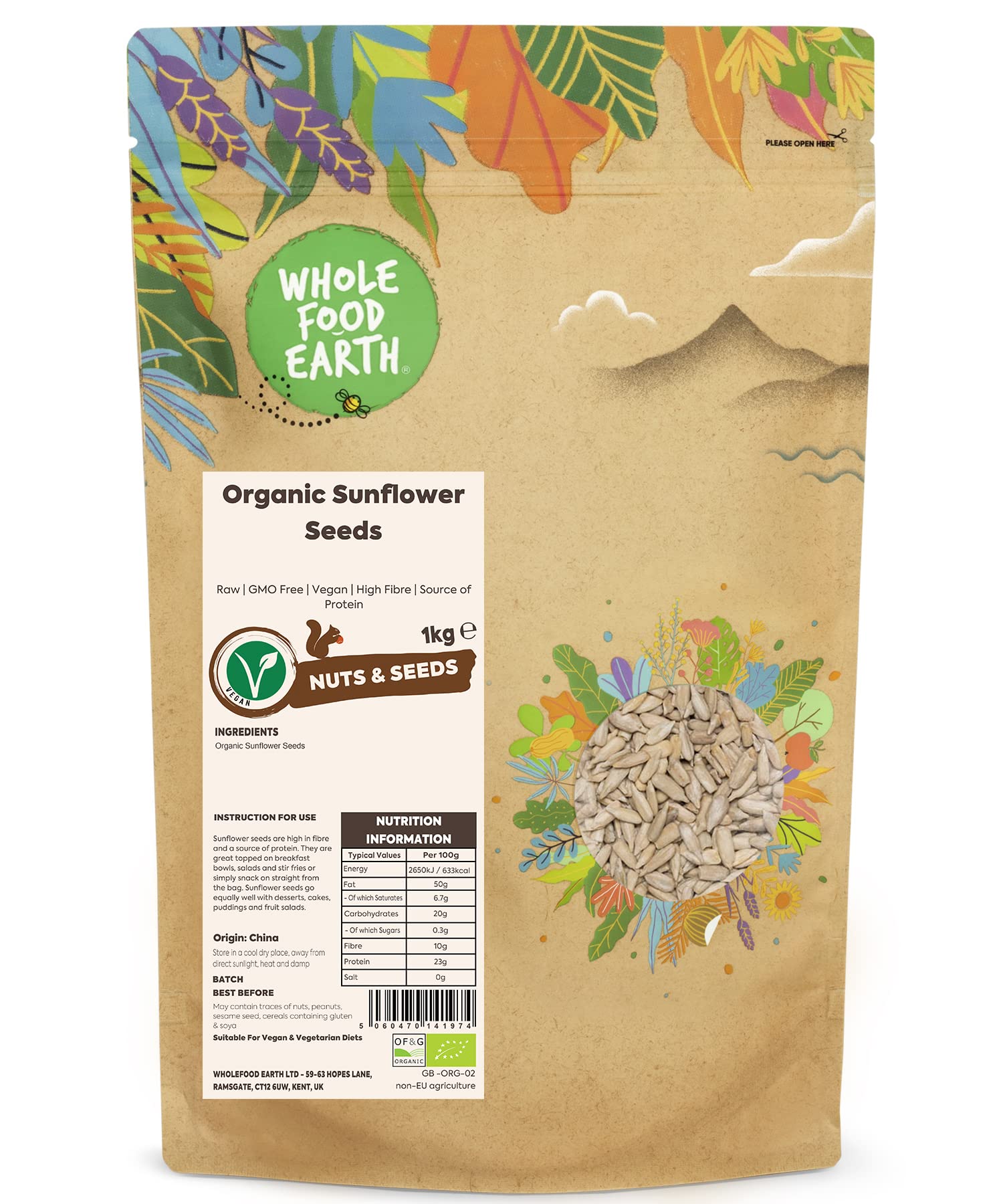 Wholefood Earth Organic Sunflower Seeds - Raw | 1kg Pack | Vegan | GMO Free 1