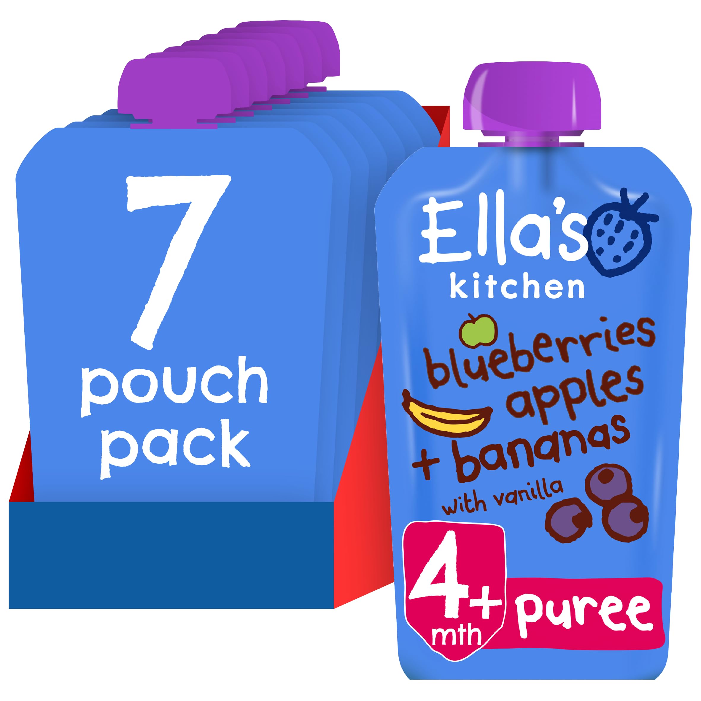 Ella's Kitchen Stage 1 Organic Fruit Puree: Apple, Banana, Blueberry & Vanilla | 120g Pouch (7 Pack) 1