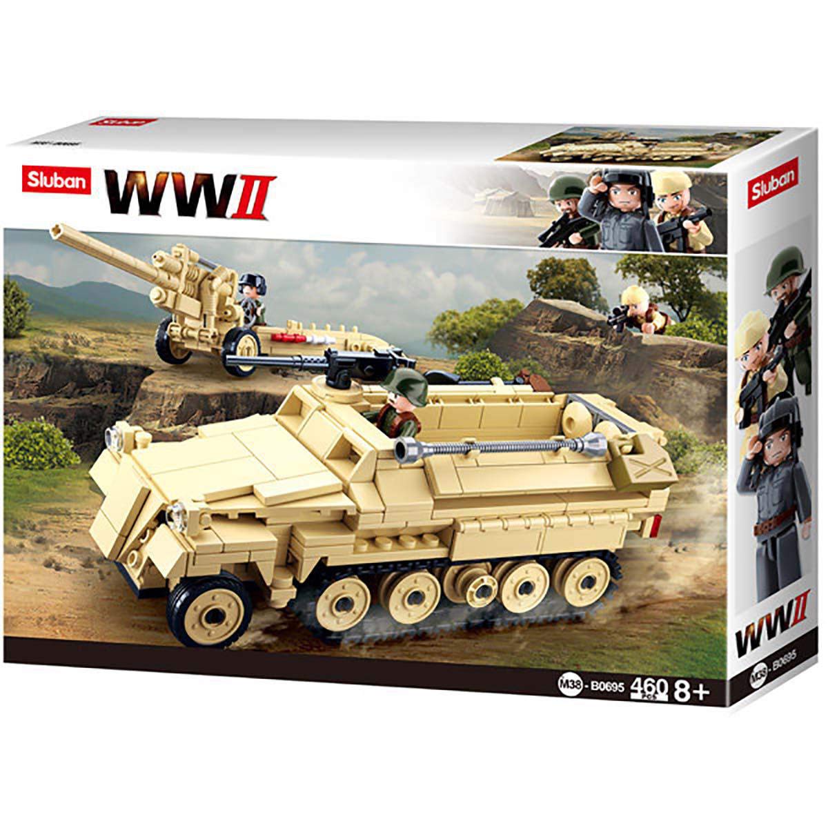 Sluban M38-B0695 WWII SD.KFZ. 251 Half-Track K18 105MM Cannon Building Set