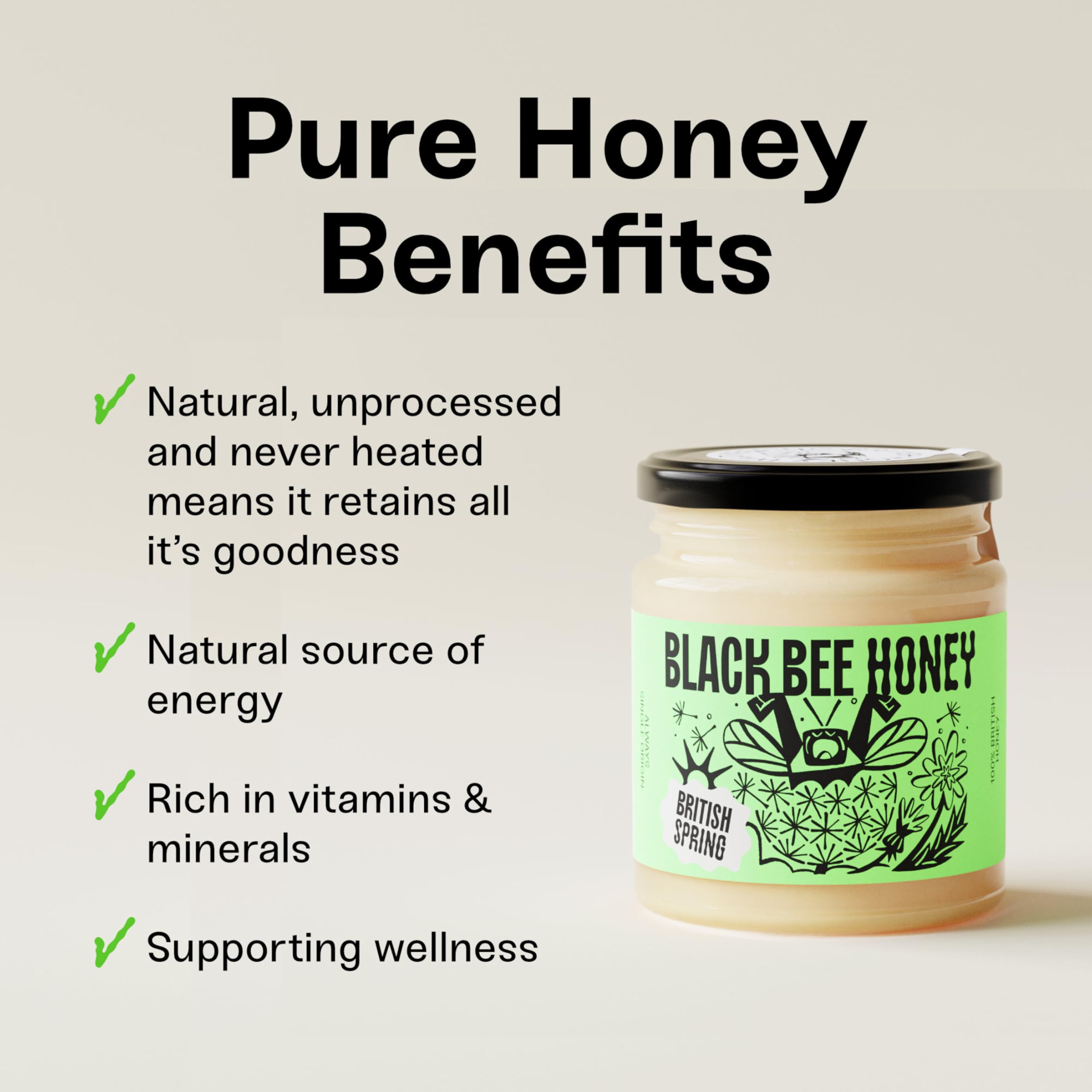 Black Bee Honey - Pure British Spring Soft Set Honey, Creamy and Lightly Sweet 2