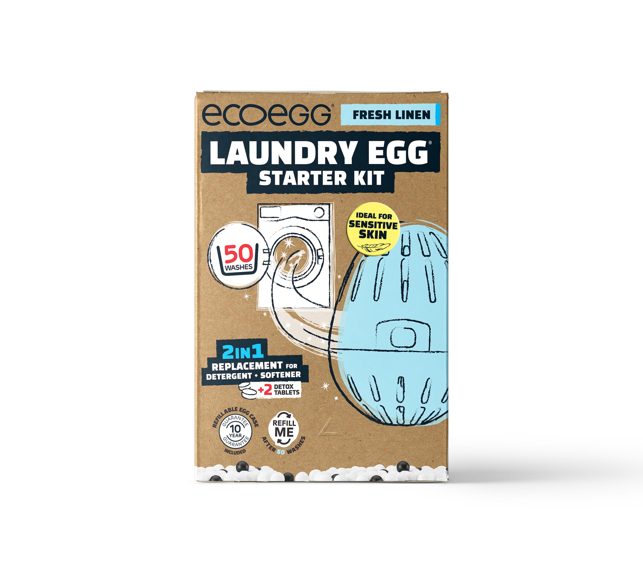 Ecoegg Laundry Egg Starter Kit - 50 Washes | Vegan | Hypoallergenic | Fresh Linen Scent