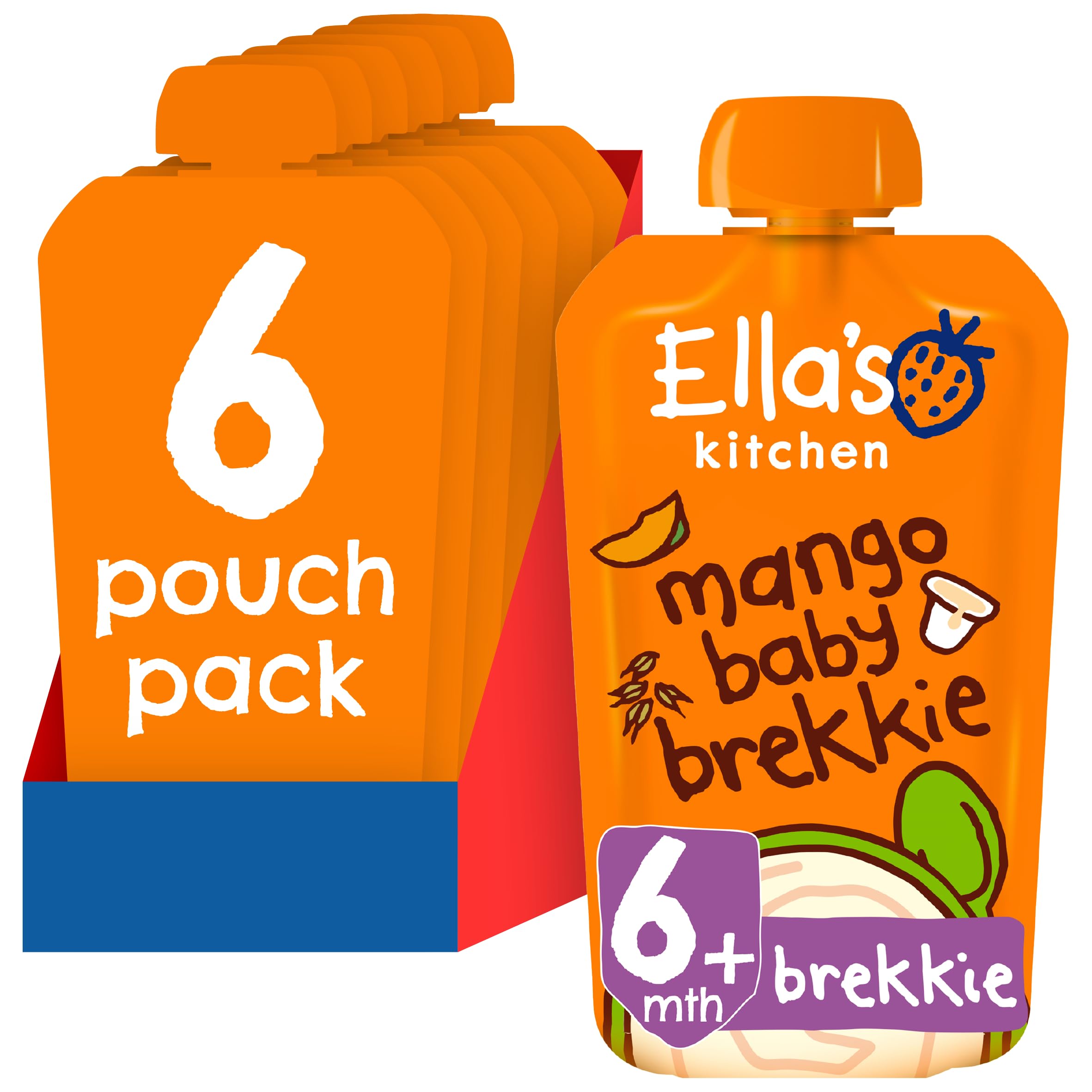 Ella's Kitchen Organic Baby Brekkie Mango with Yoghurt & Rice, 100 g Pouch (6 Pack)