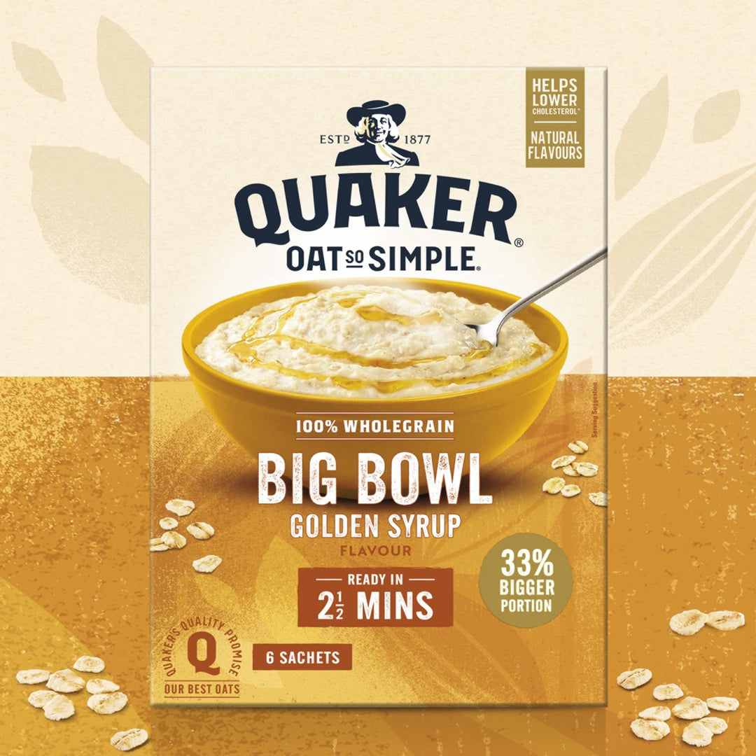 Quaker Oat So Simple Big Bowl Golden Syrup, 6 Sachets (297.6 g)