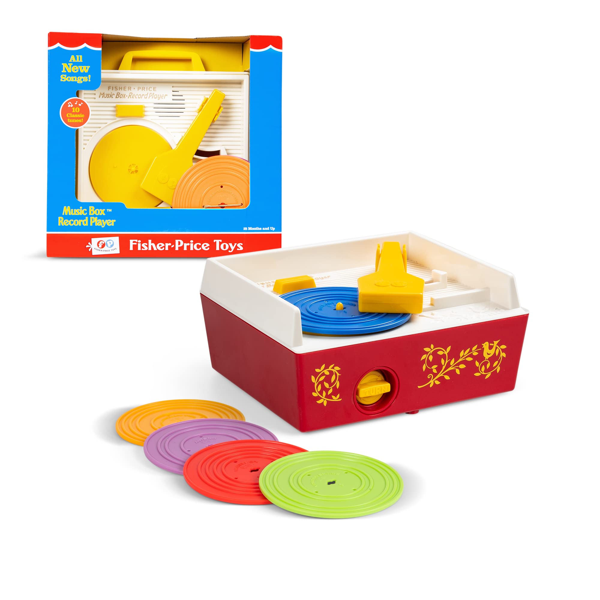 Basic Fun Fisher-Price Classics Music Box Record Player | Ages 18 Months+ | 5 Records Included