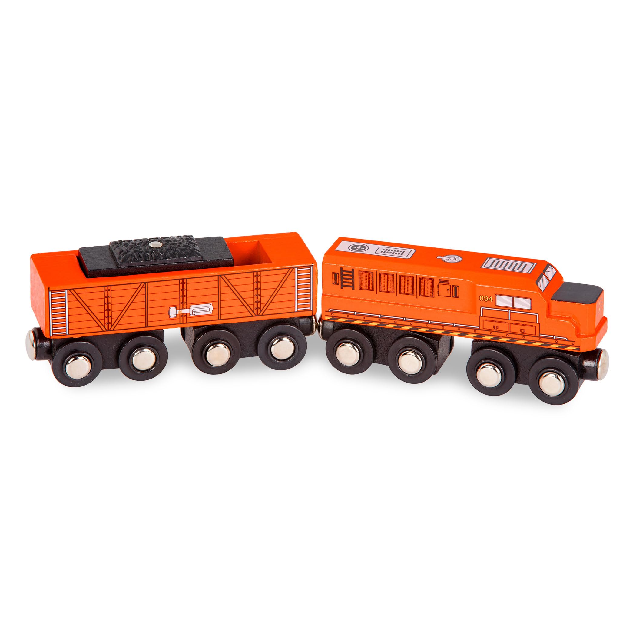 Battat Wooden Magnetic Train Set - 6-Piece Locomotive & Freight Car Playset for Ages 3+ 4