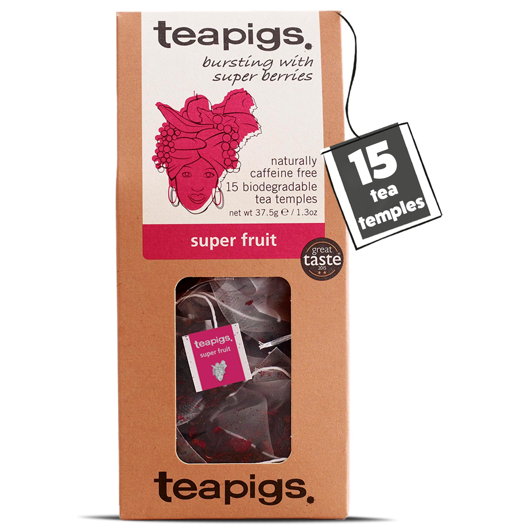 teapigs Super Fruit Tea - Caffeine-Free, Bold & Tart Flavor | 15 Teabags (37.5 g)