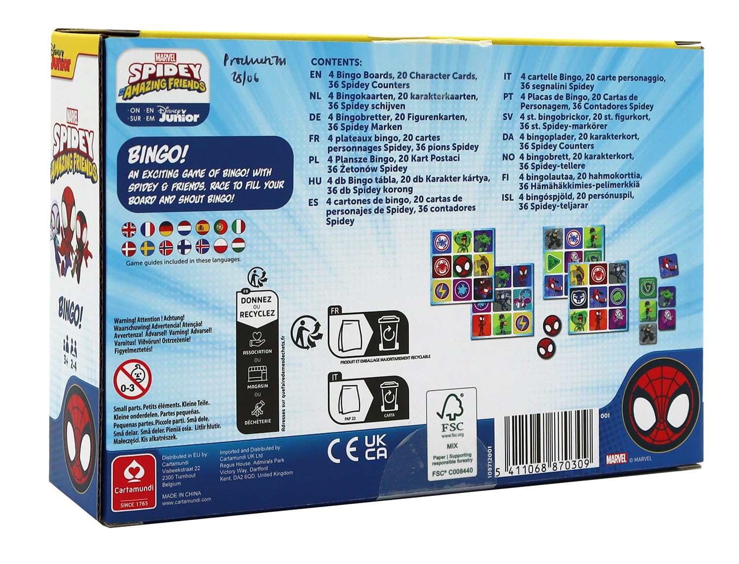 Shuffle Spidey and his Amazing Friends Bingo - Educational Game for Kids | 4 Boards, 36 Counters