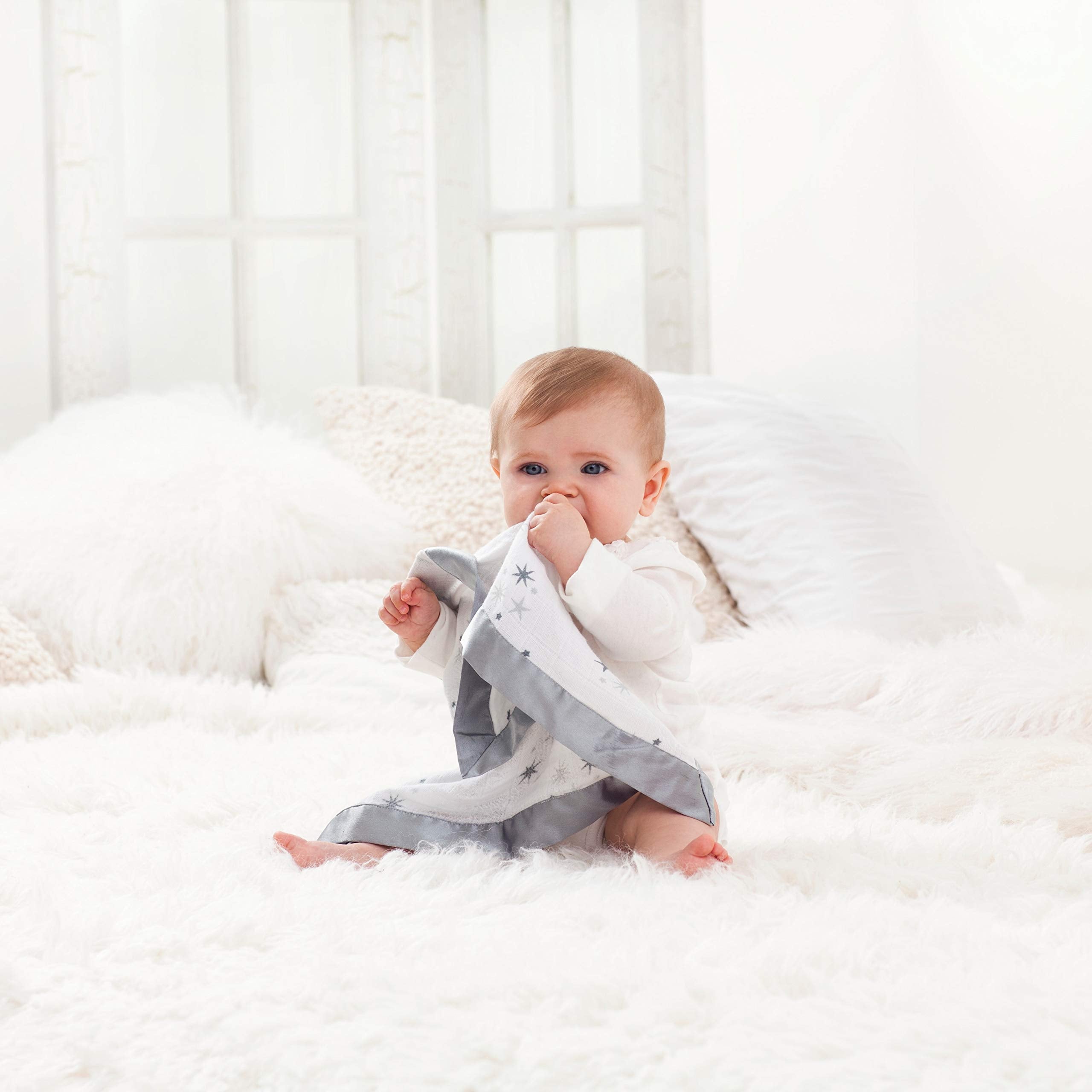 aden + anais essentials Issie Security Blanket - 2-Pack Super Soft 100% Cotton Muslin with Satin Trim