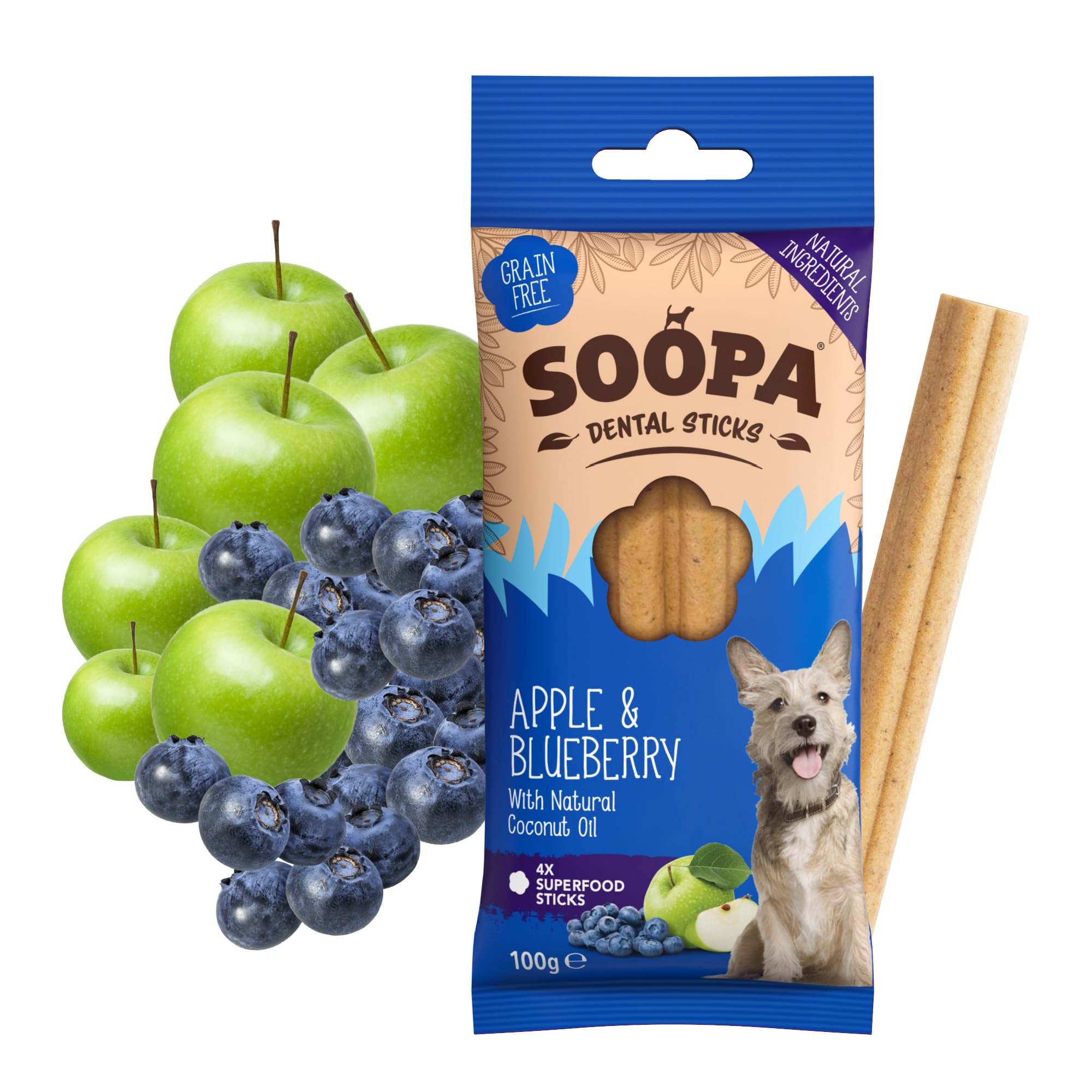 Soopa Apple & Blueberry Dental Sticks - All Natural | Low Fat | All Life Stages
