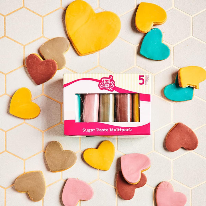 FunCakes Sugar Paste Multipack Earth Colour Palette - 5 x 100g Vanilla Fondant for Cake Decorating