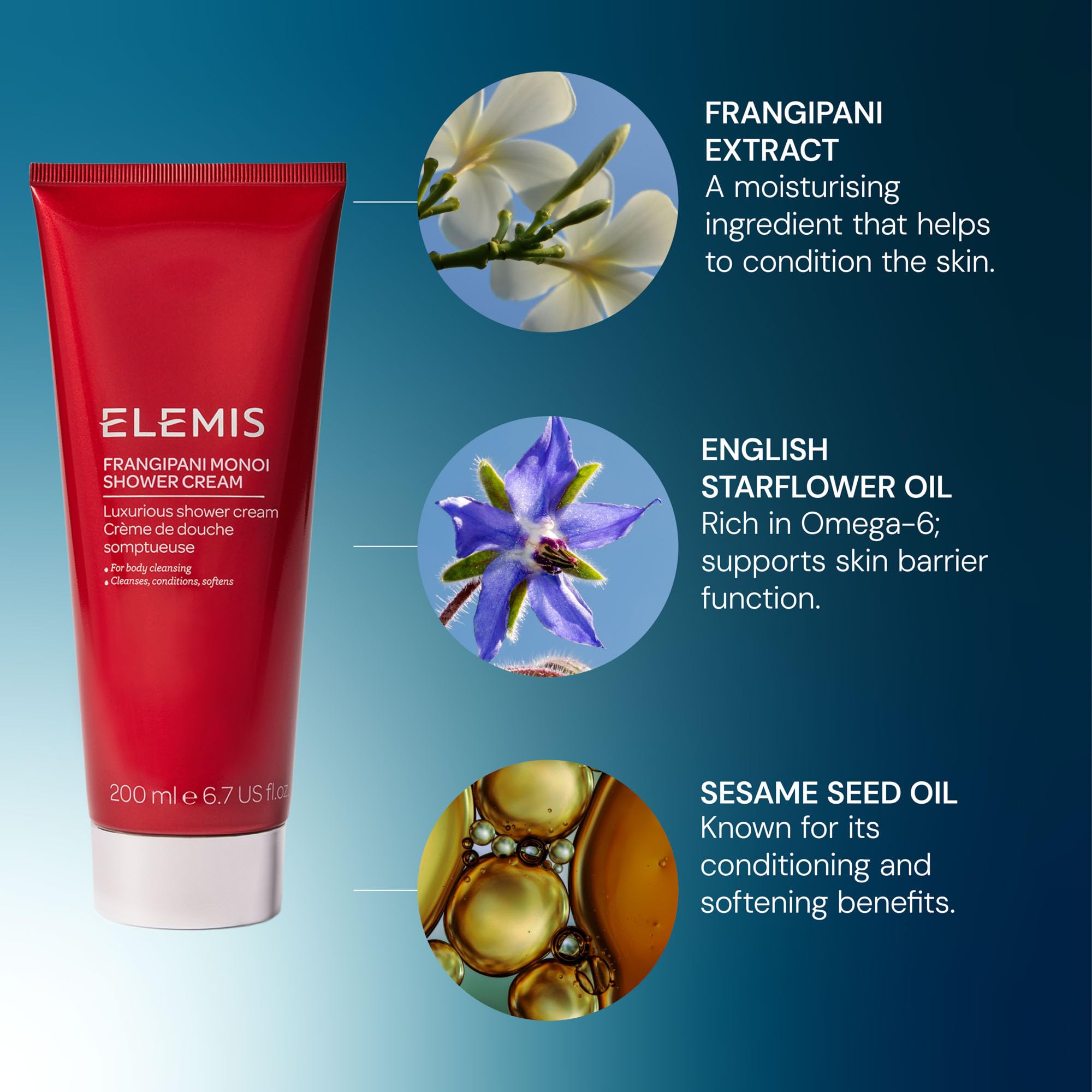 Elemis Frangipani Monoi Shower Cream - Cleanses, Conditions, Softens | 200 ml 5