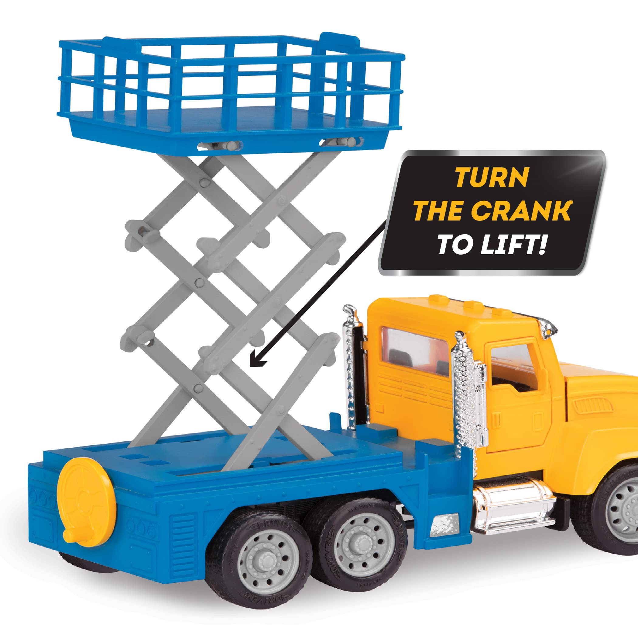 Driven by Battat Scissor Lift Truck Toy with Lights & Sounds | Movable Parts | Blue, Yellow 4