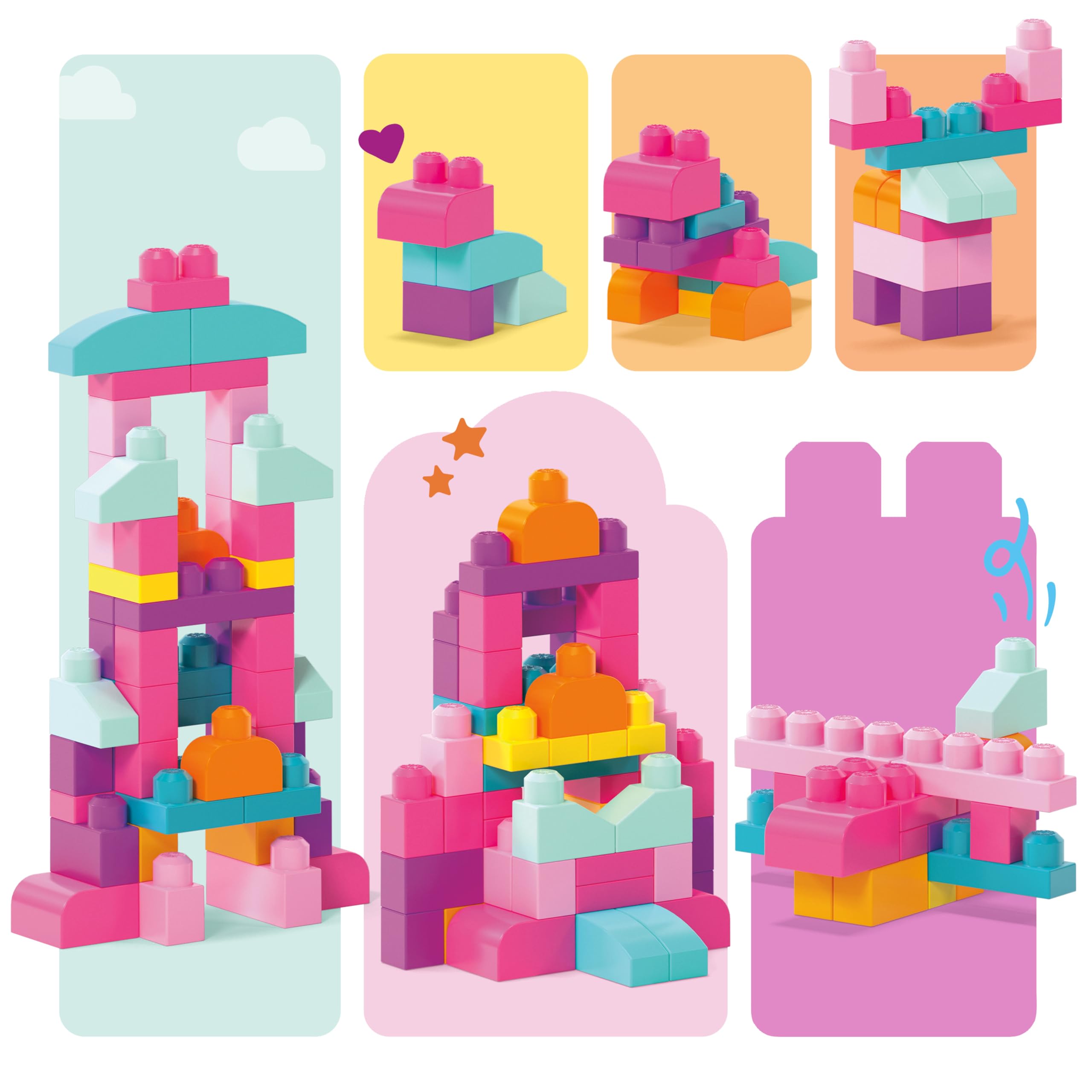 Mega Bloks Big Building Bag Building Set with 60 Blocks, Pink | Ages 1+ | DCH54 5