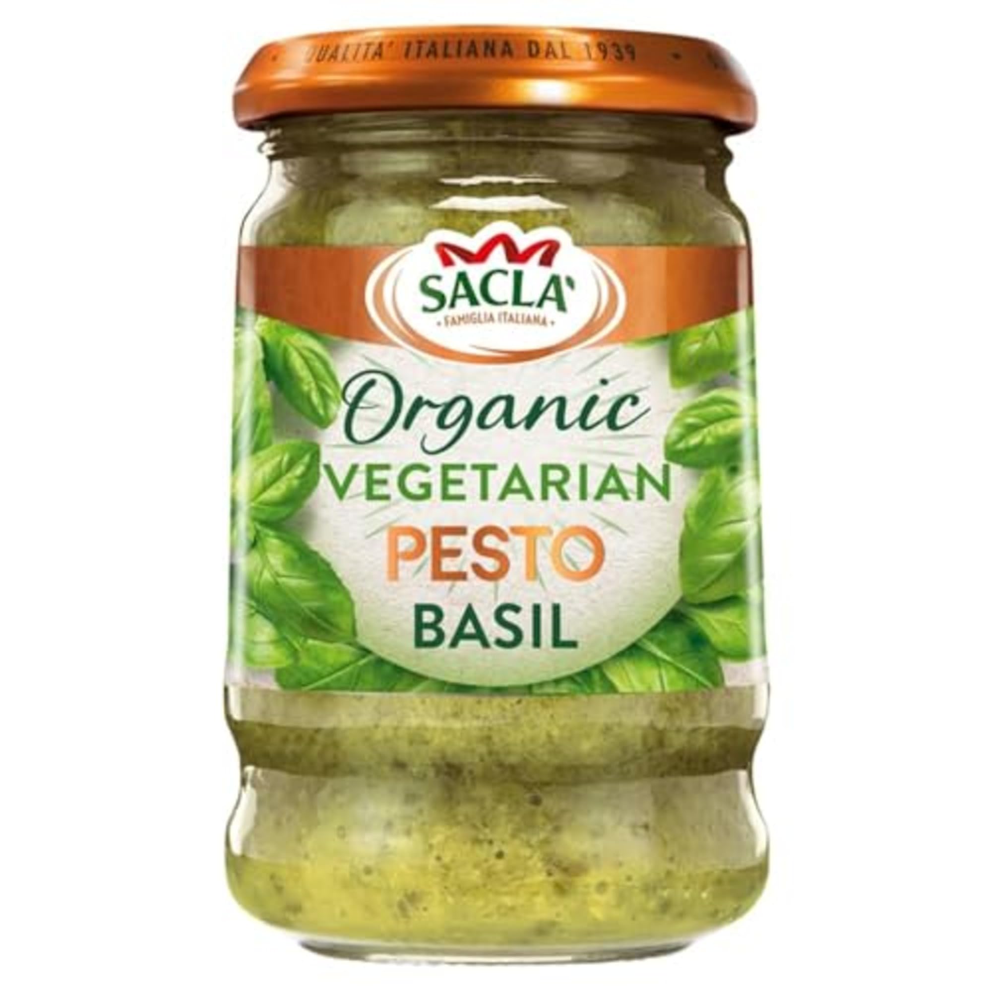 Sacla Organic Vegetarian Basil Pesto Sauce - 190g Jar | Made with Italian Basil & Pine Nuts