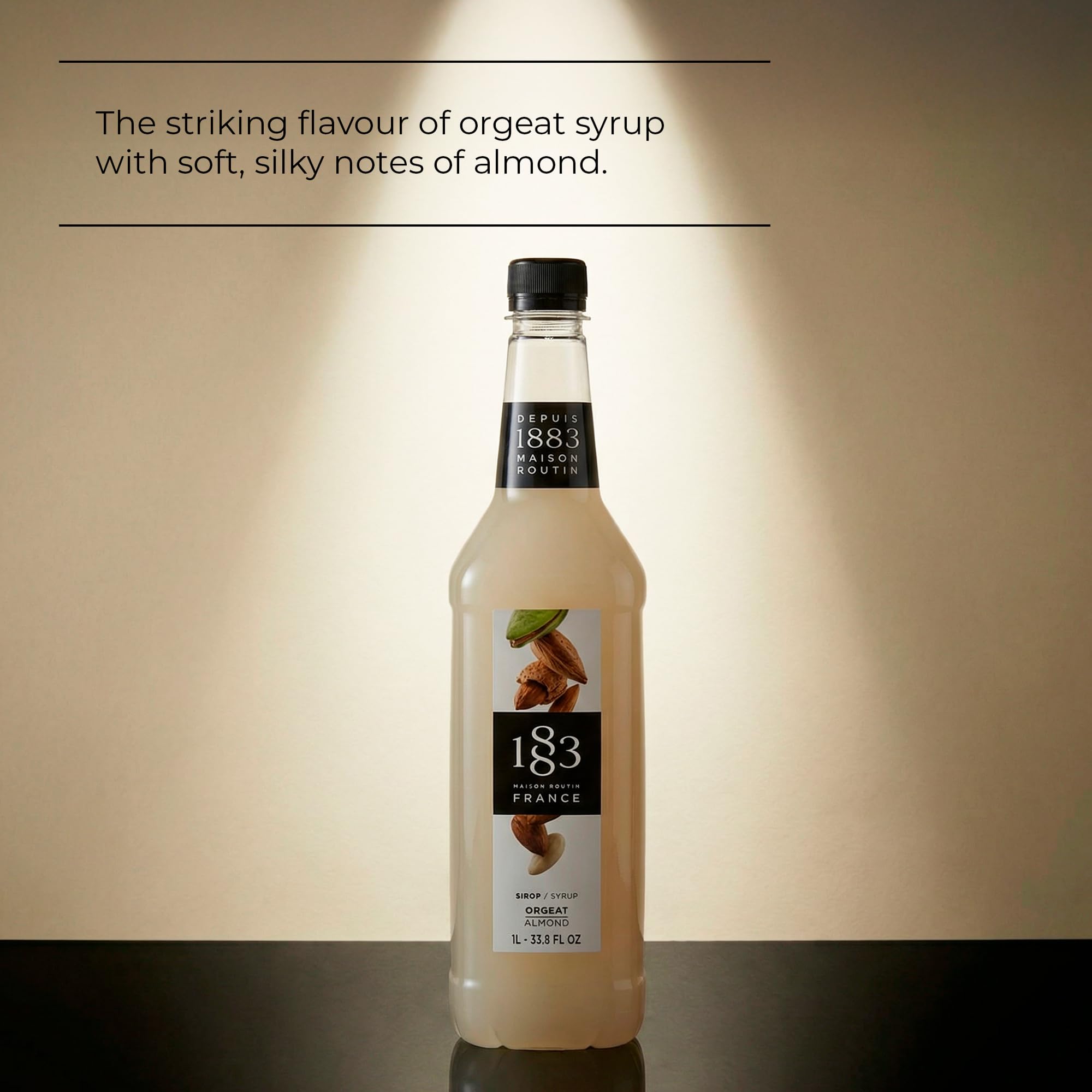 1883 MAISON ROUTIN Premium Almond Syrup - 1L PET Bottle for Coffee, Cocktails, Desserts | Vegan, Natural Flavour