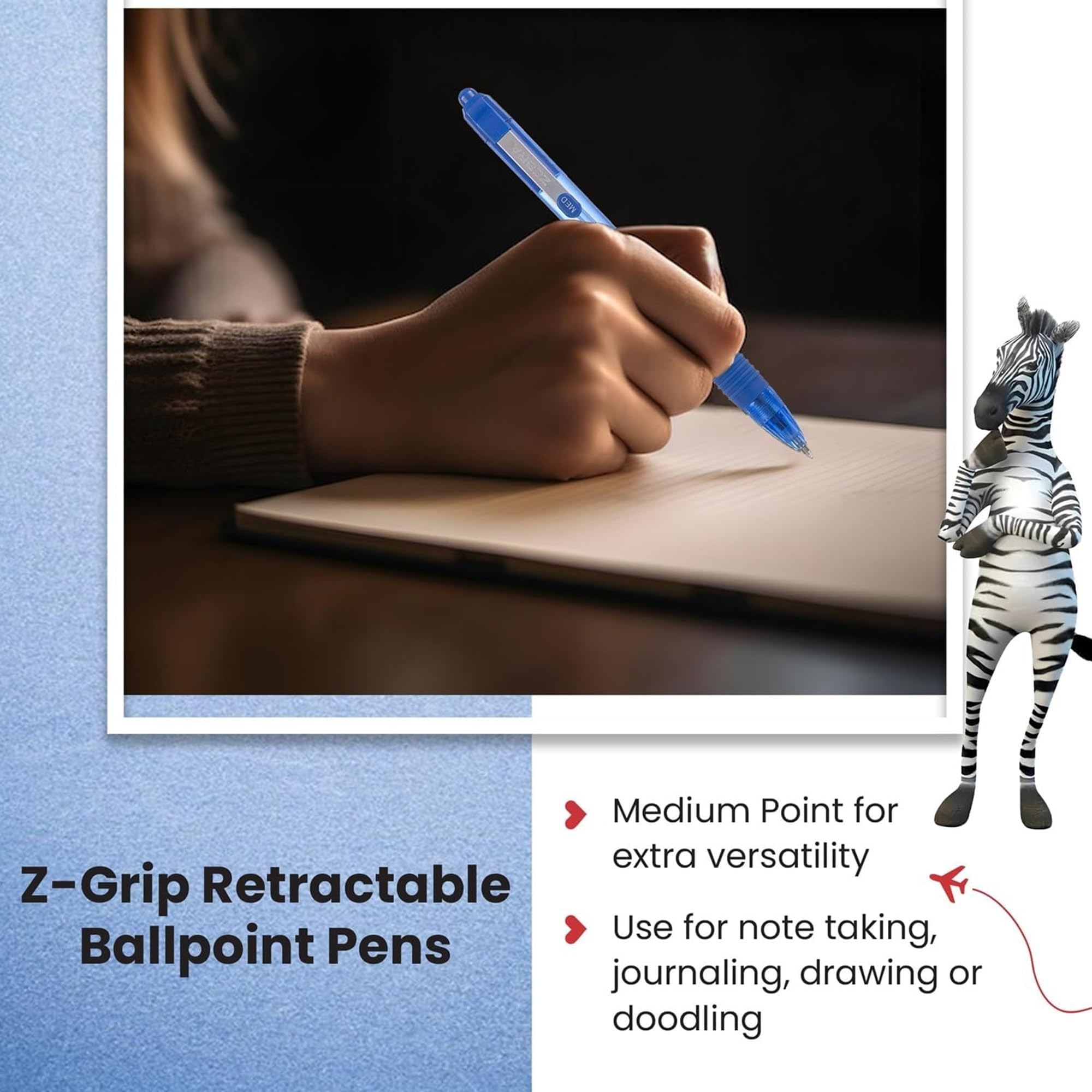Zebra Pen Z-Grip Smooth Retractable Ballpoint Pen - 1.0mm Medium Point Blue Ink, 12-Pack 4