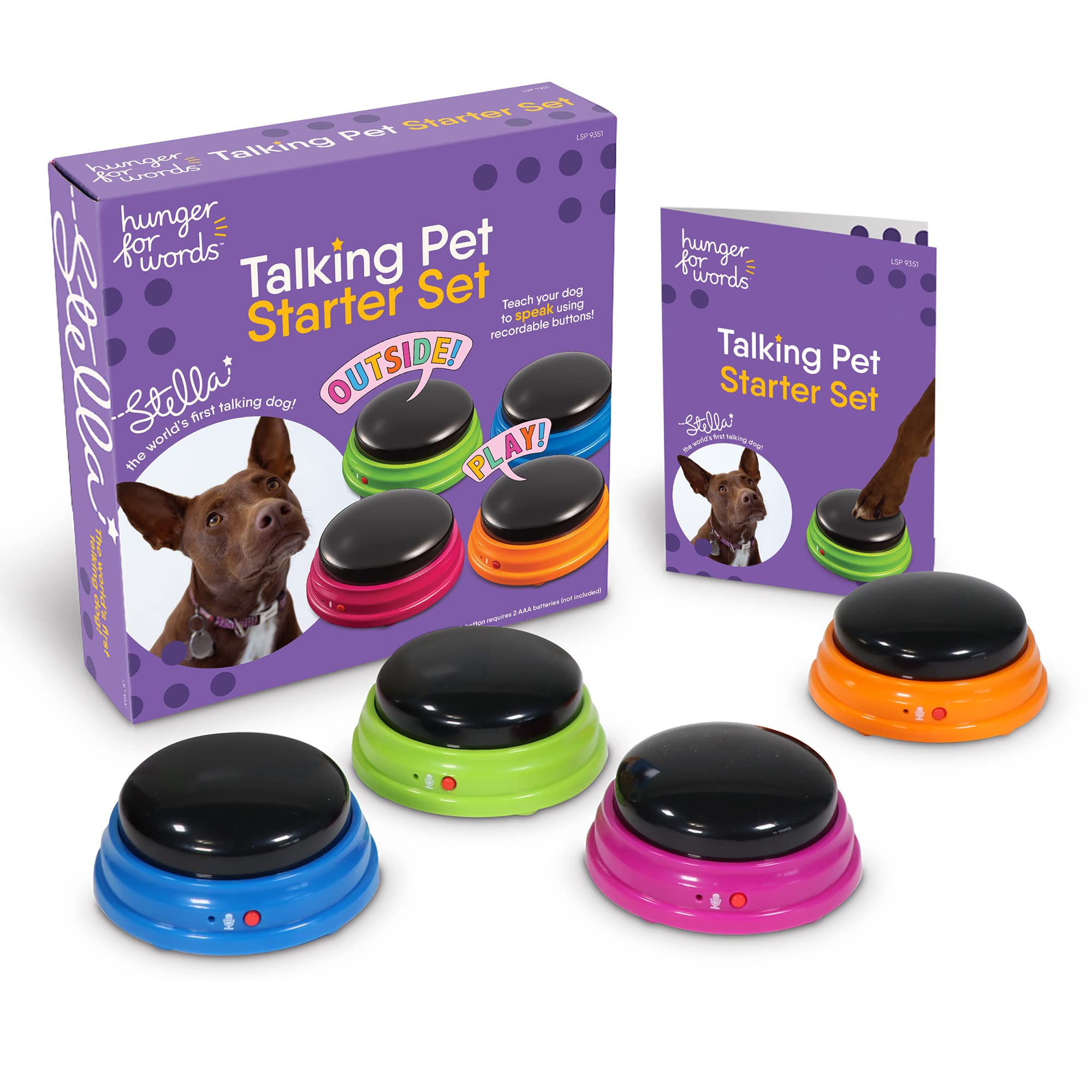 Hunger for Words Talking Pet Starter Set - 4 Recordable Buttons for Dogs | Speech Therapist Developed
